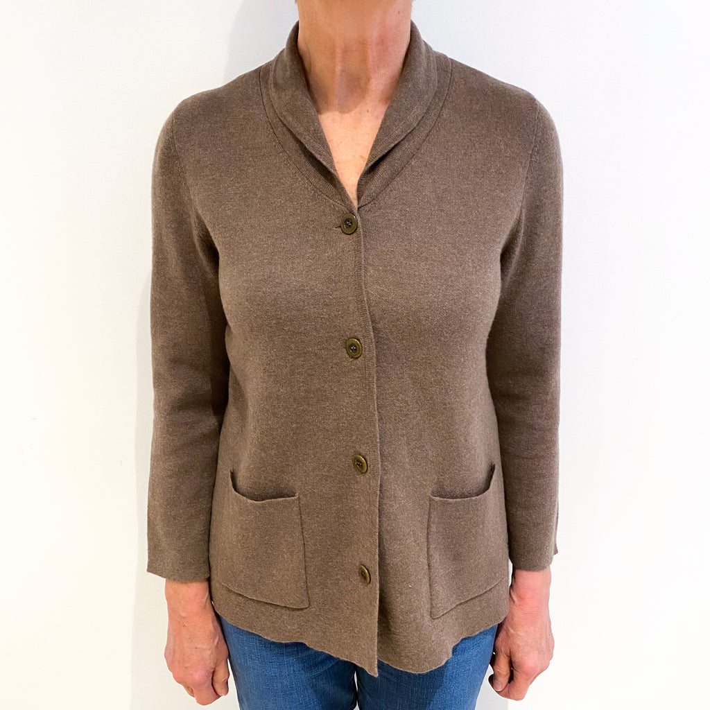 Mocha Brown Cashmere Shawl Collar Longline Cardigan With Pockets Medium