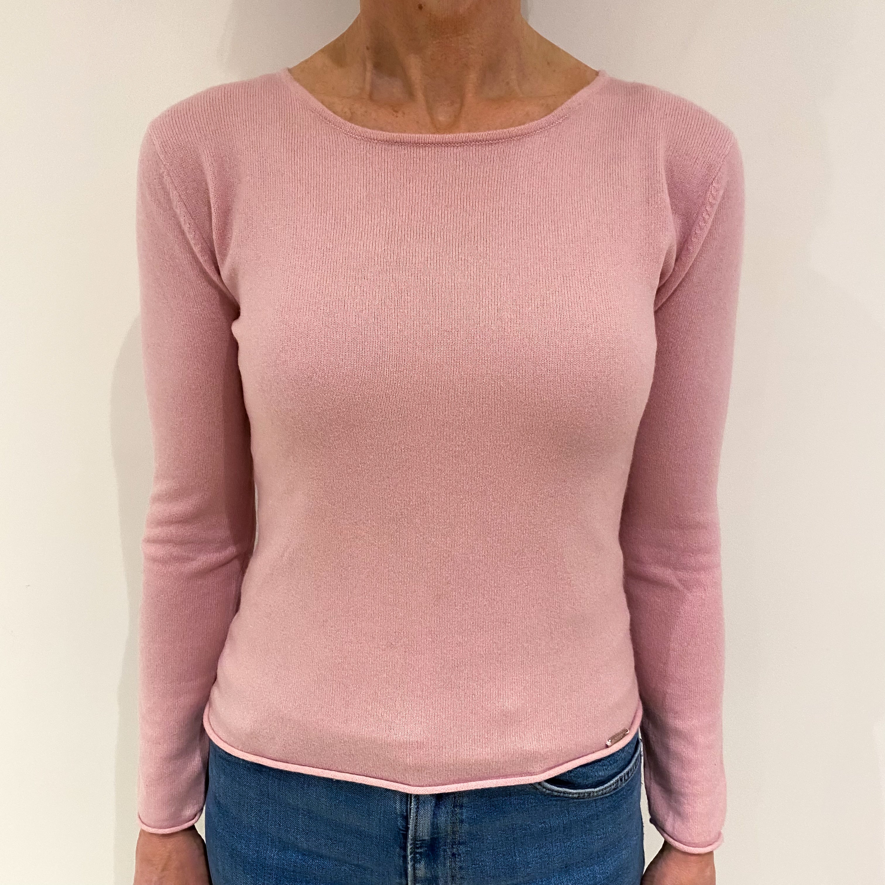 Carnation Pink Cashmere Crew Neck Jumper Small