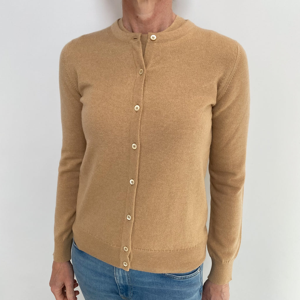 Brand New Scottish Caramel Brown Cashmere Crew Neck Cardigan Twinset Small
