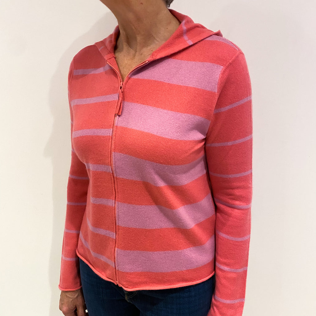 Pink Striped Cashmere Zip Up Hoodie Medium