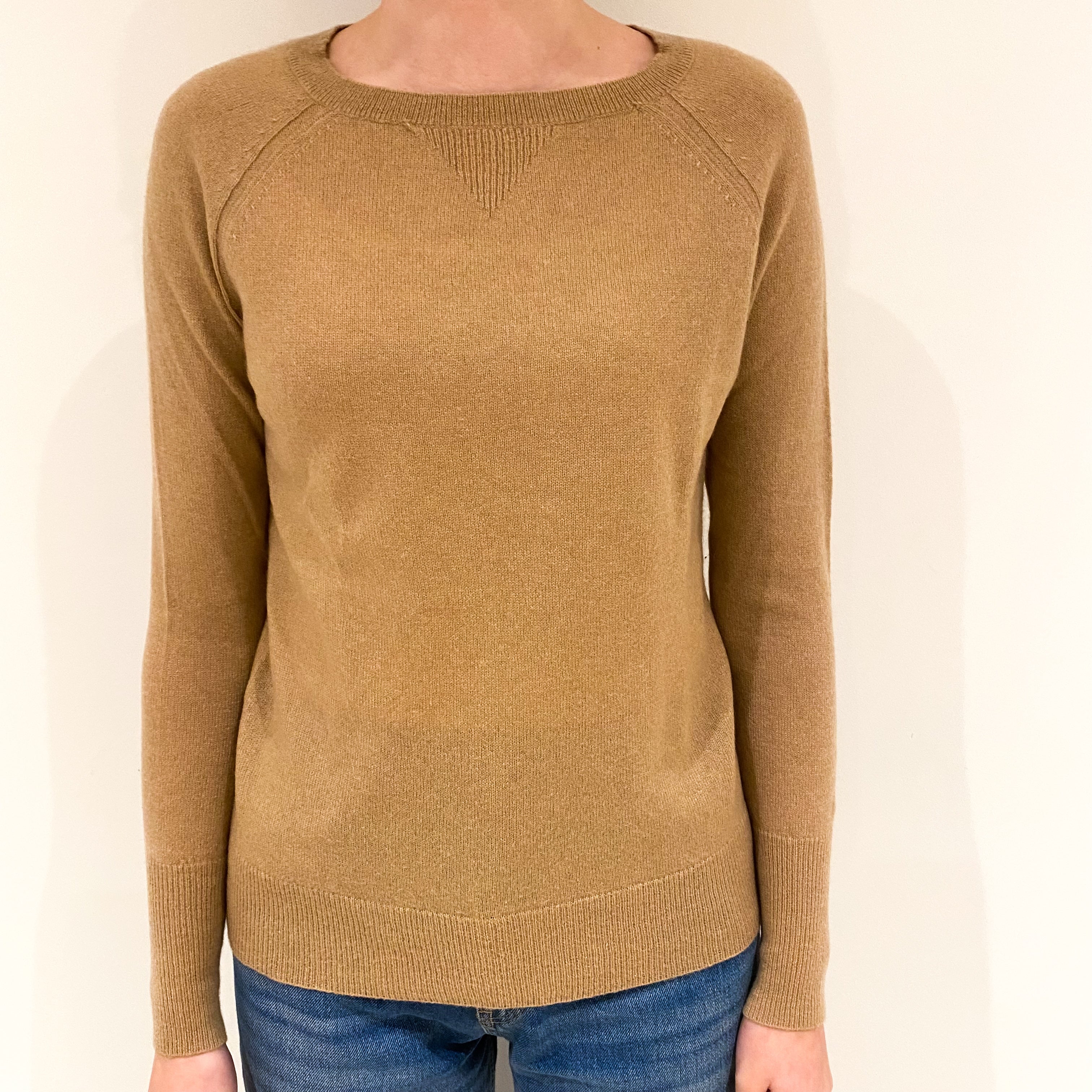 Camel Brown Cashmere Crew Neck Jumper Extra Small