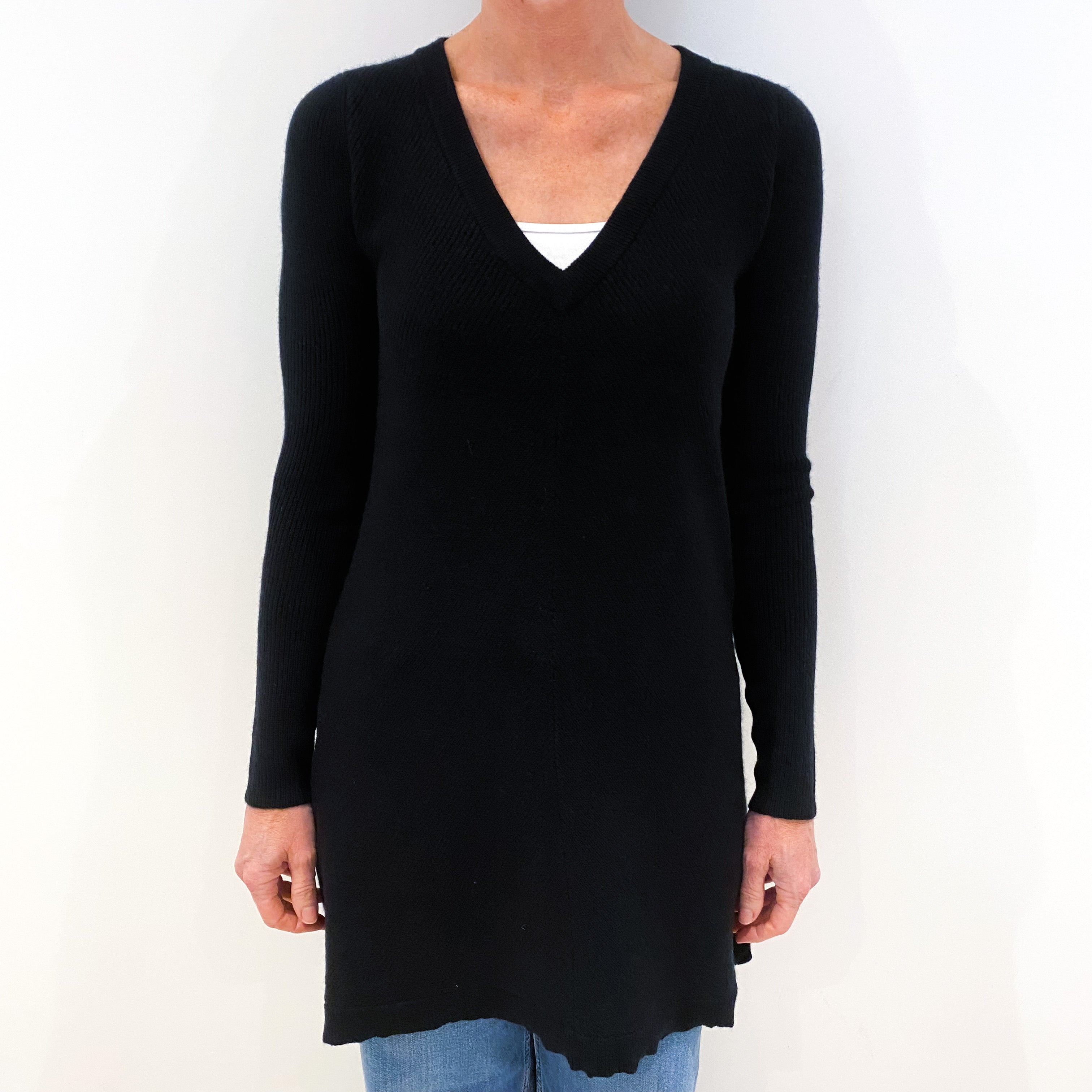 Black Cashmere V-Neck Tunic Dress Small