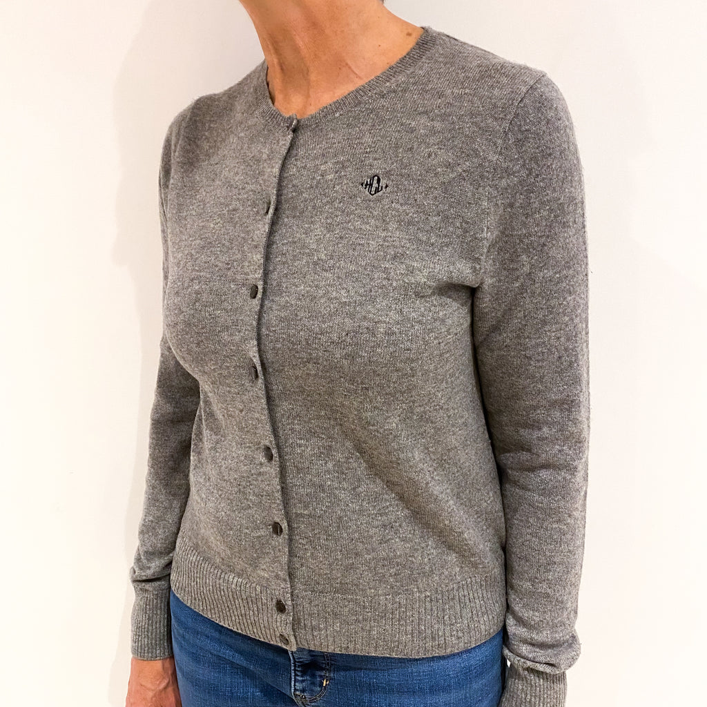 Steel Grey Cashmere Crew Neck Cardigan Medium