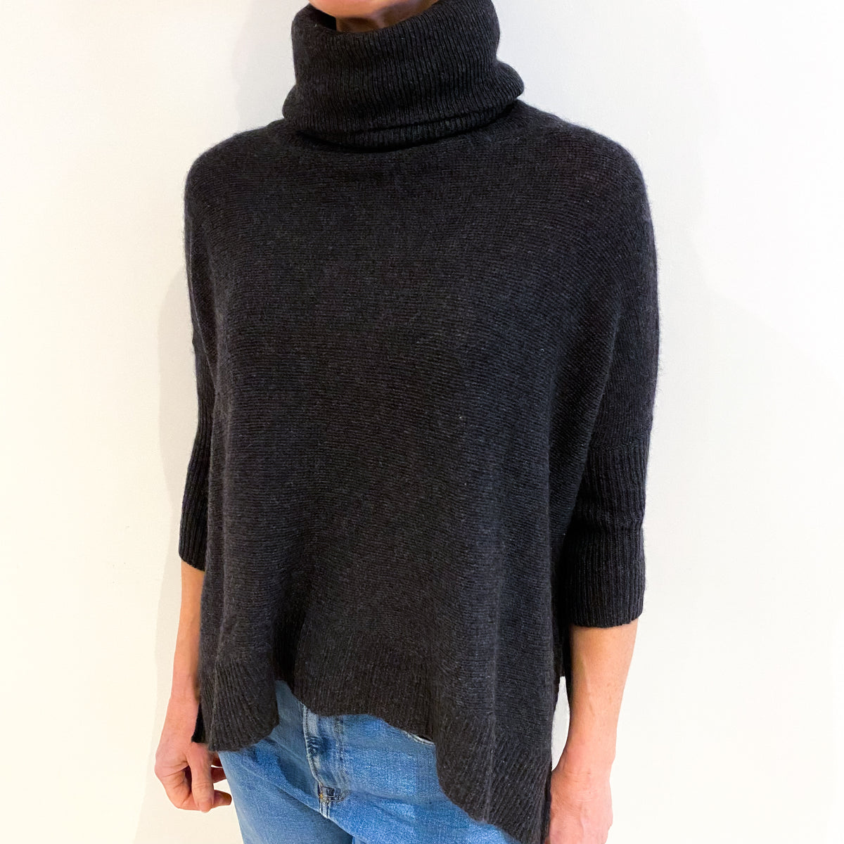 Charcoal Grey Cashmere Polo Neck Jumper Small