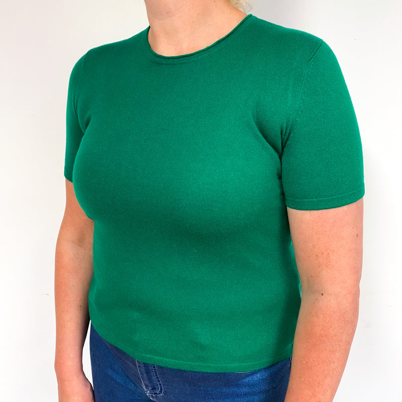 Jade Green Fine Knit Cashmere Short Sleeve Jumper Large