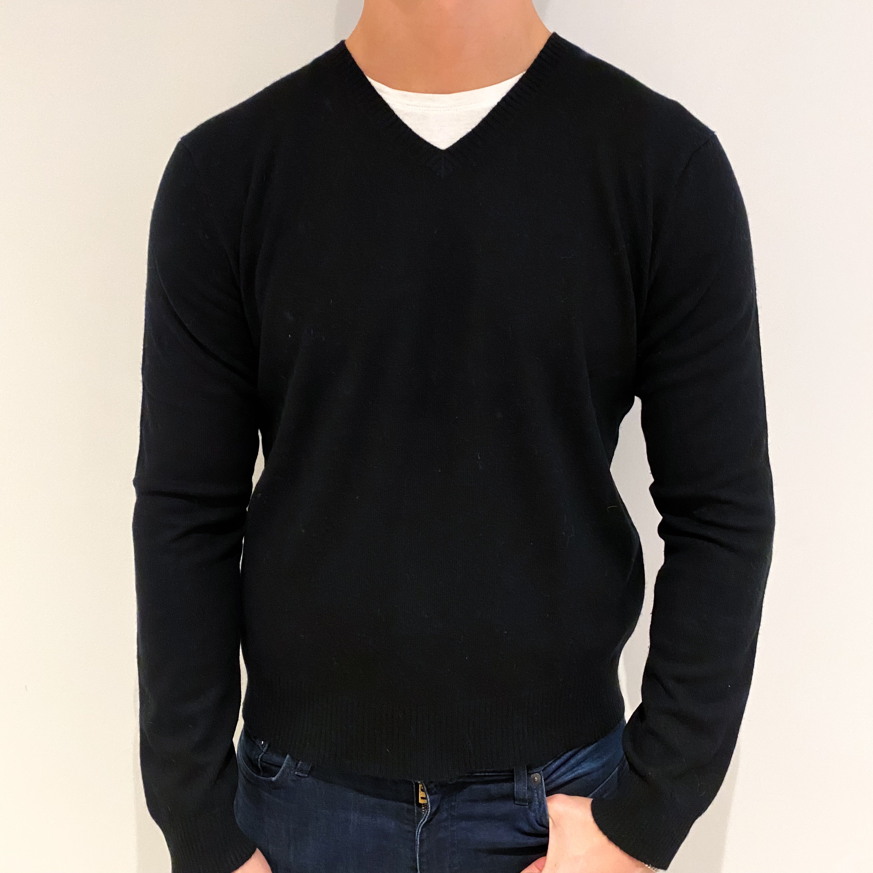 Men's Ralph Lauren Black Cashmere V Neck Jumper XL