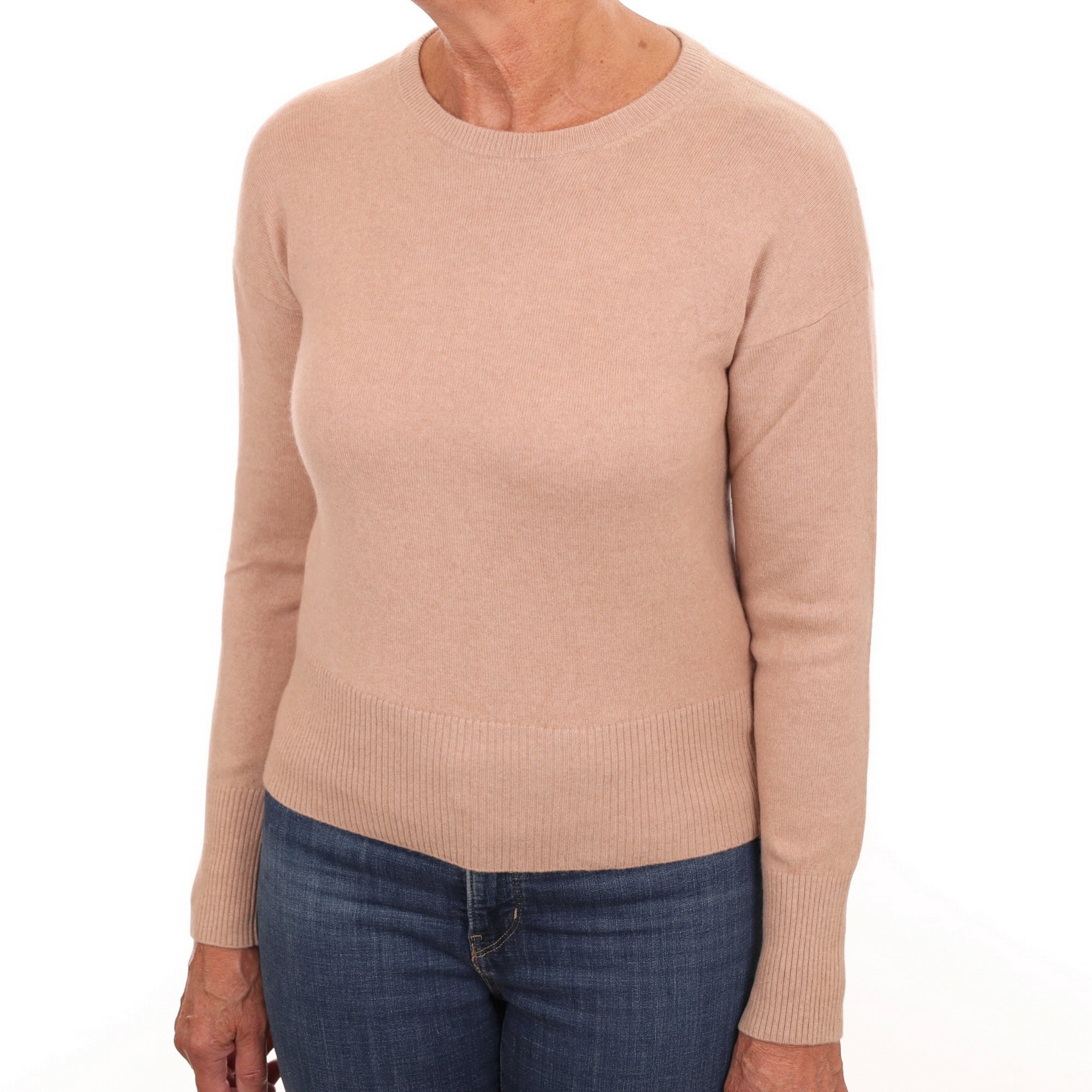 Fudge Brown Cashmere Crew Neck Jumper Medium