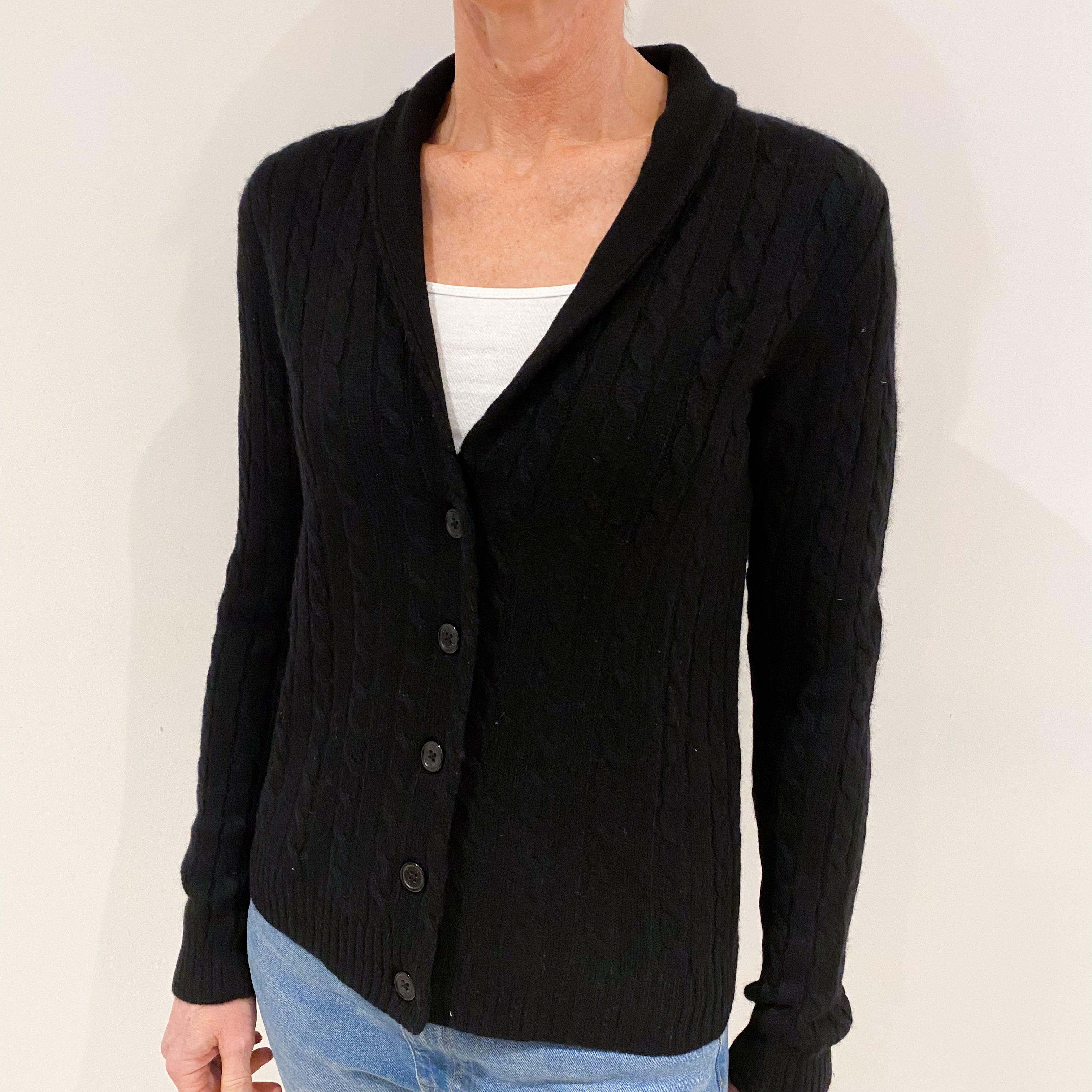Ralph Lauren Black Cable Cashmere Cardigan Small