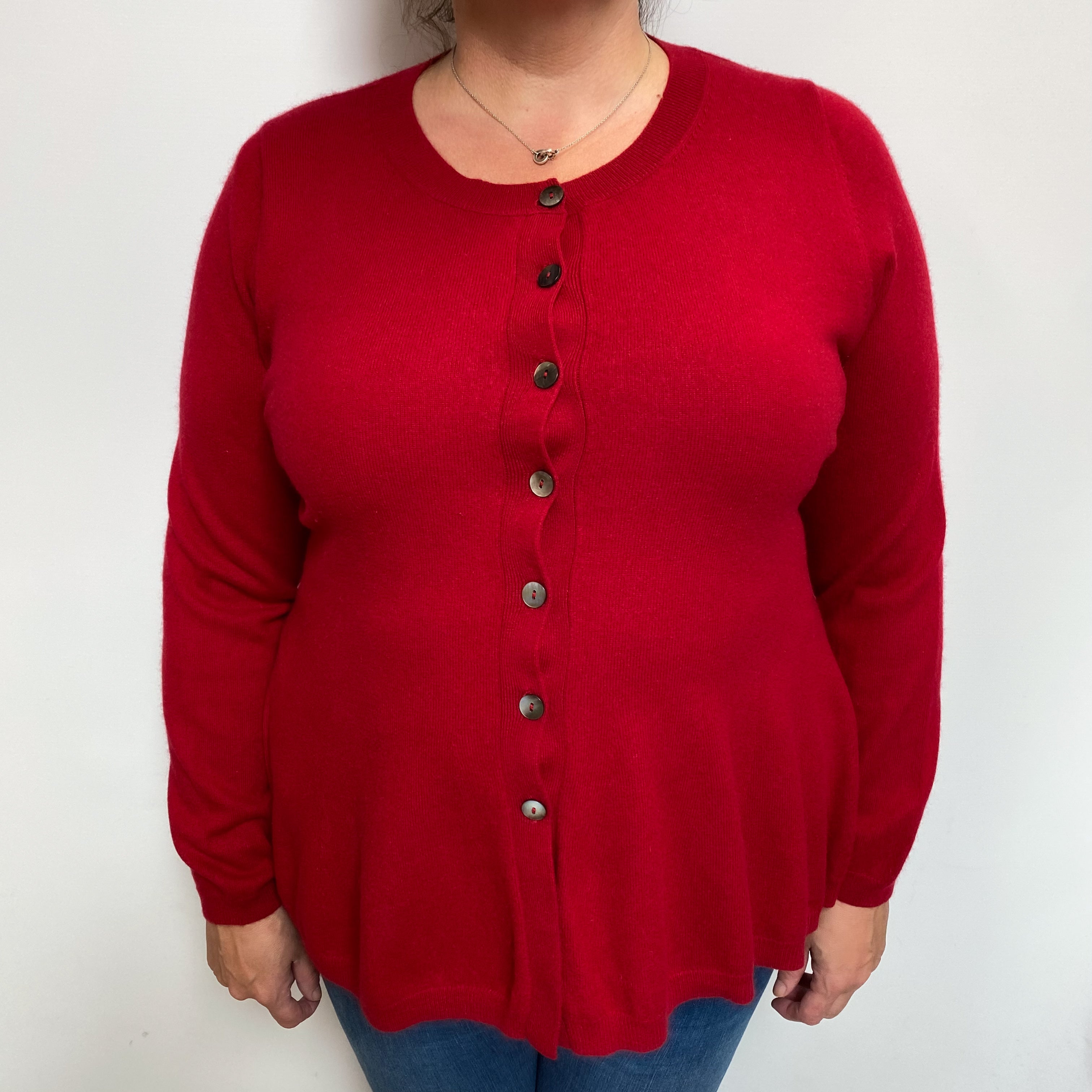 Scarlet Red Cashmere Crew Cardigan Extra Large