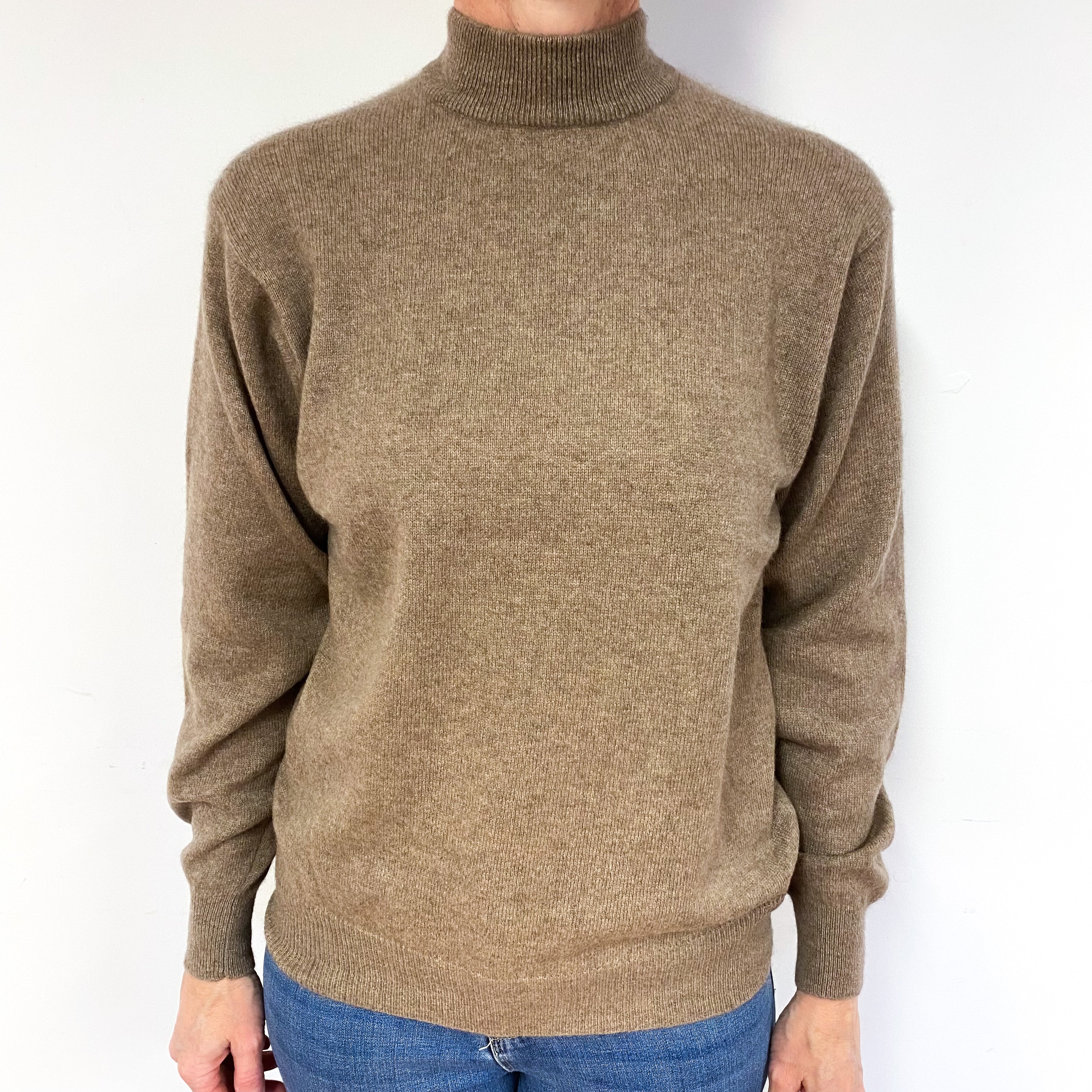 Toffee Brown Cashmere Polo Neck Jumper Medium
