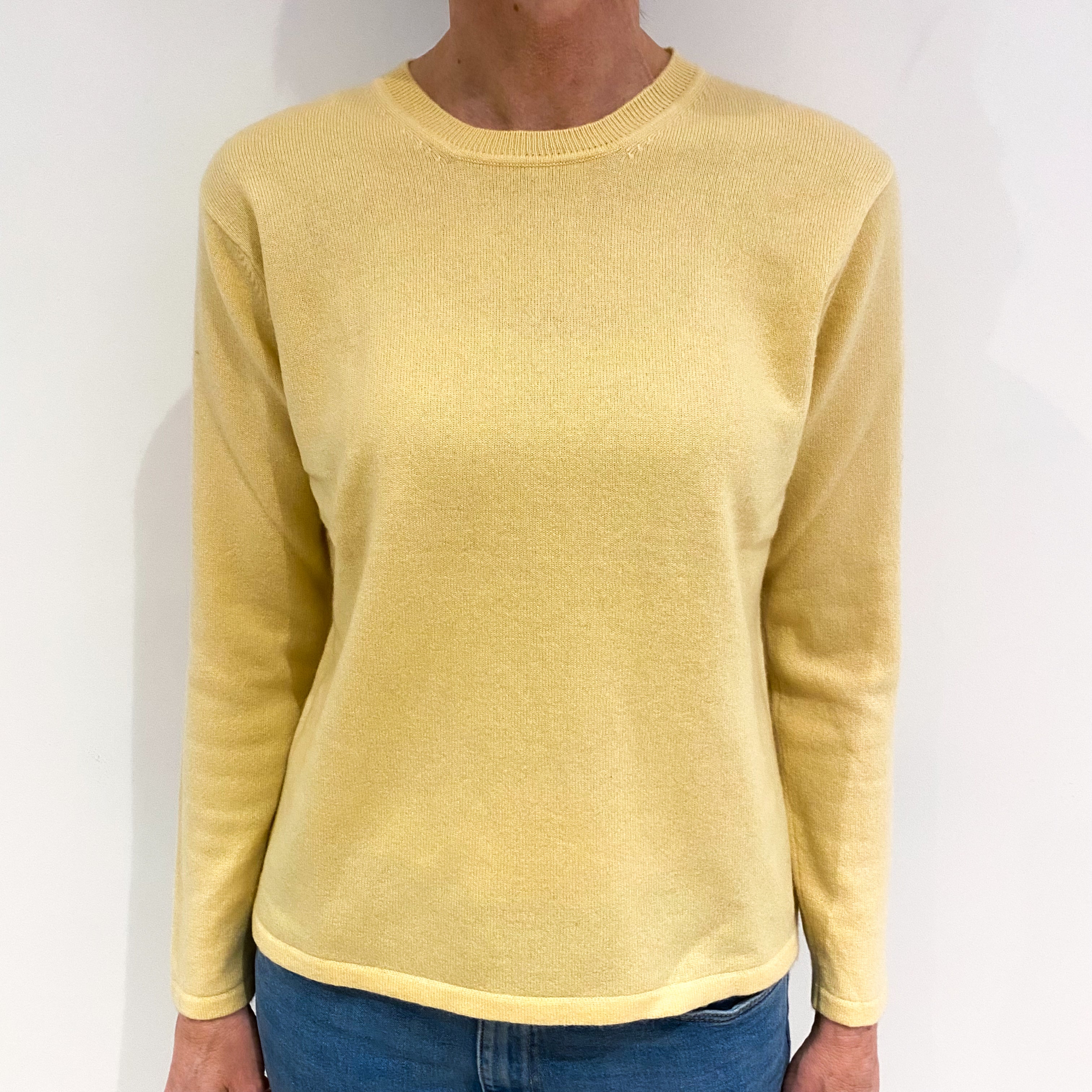 Primrose Yellow Cashmere Crew Neck Jumper Small