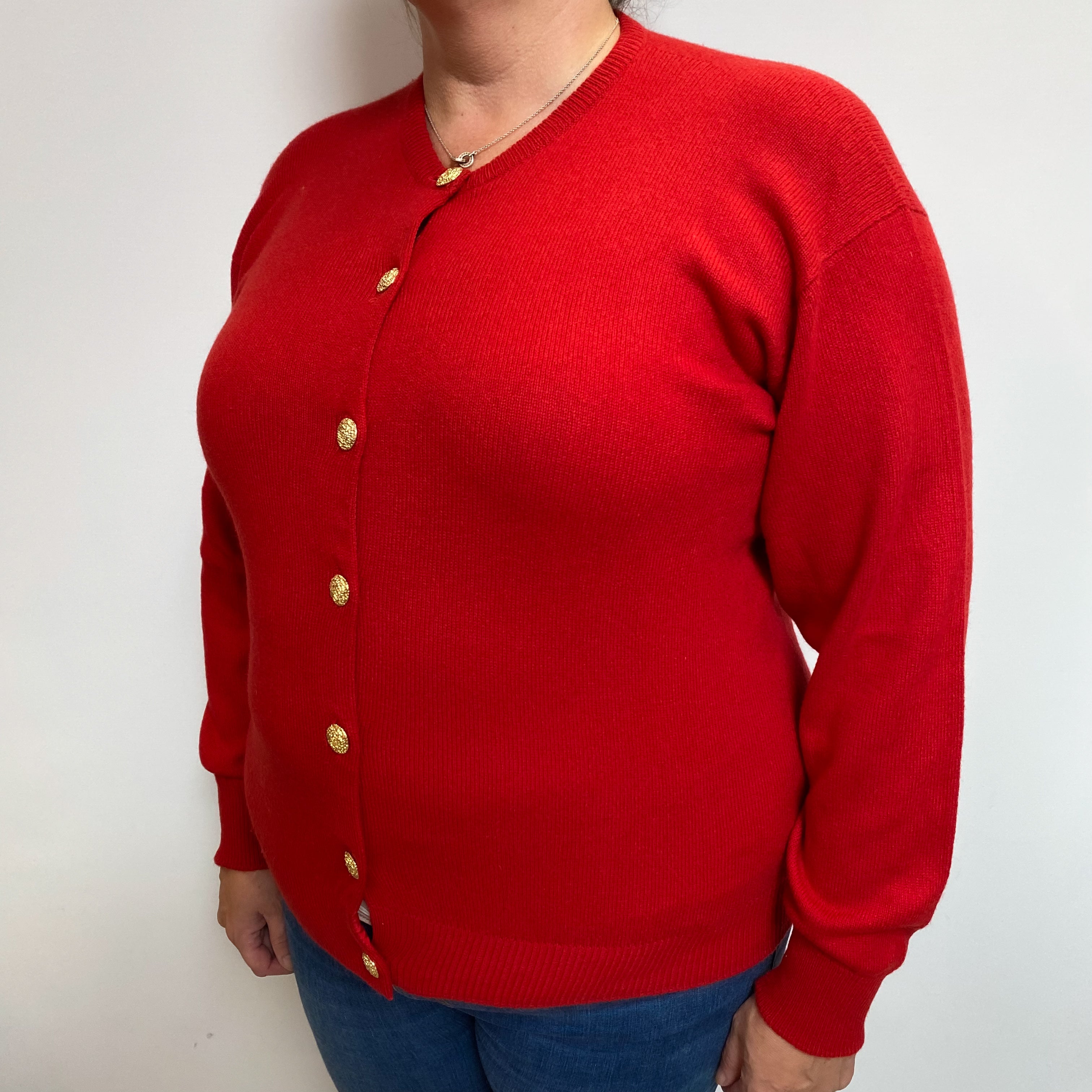 Scarlet Red Cashmere Crew Cardigan Extra Large