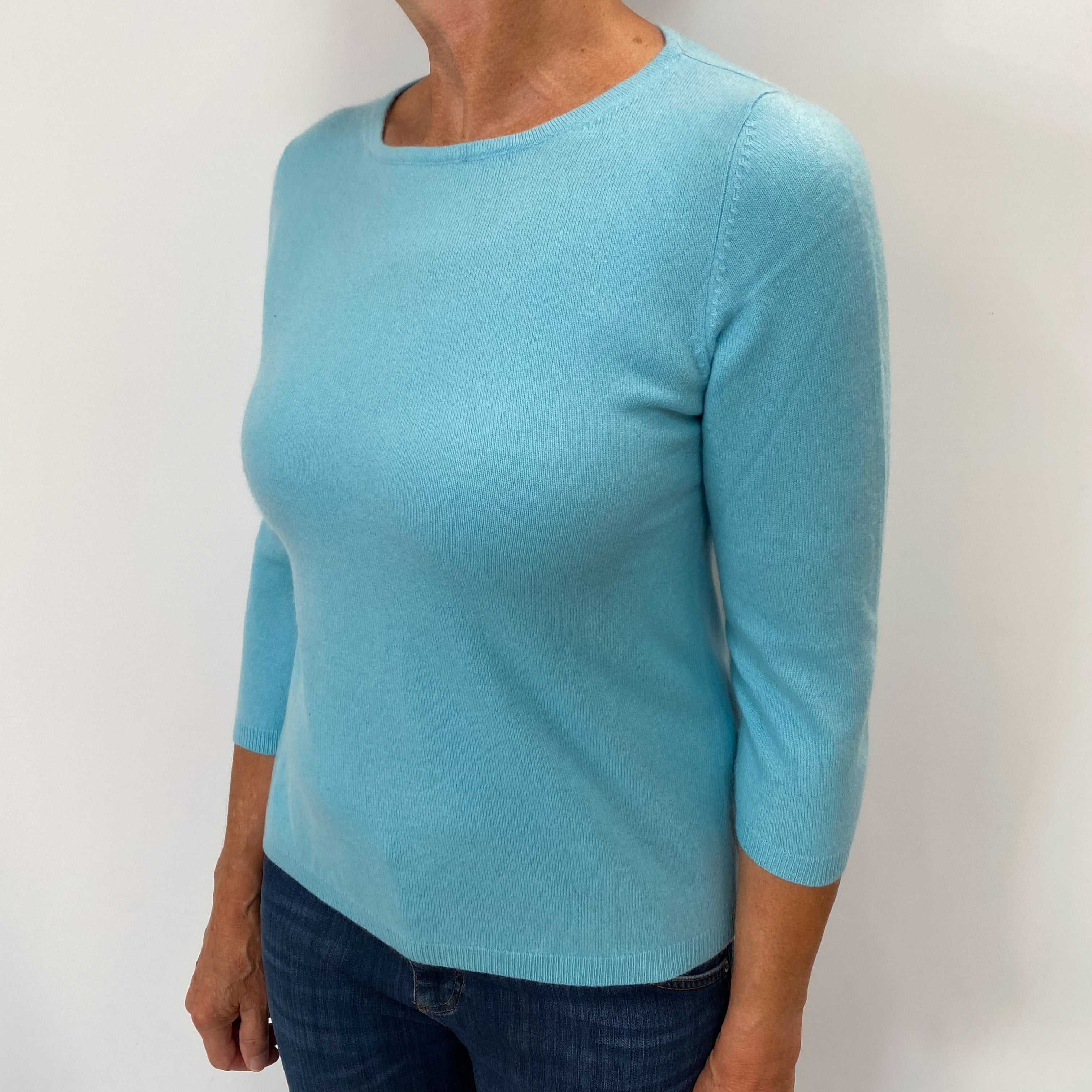 Baby Blue Aqua Cashmere Crew Neck Jumper Medium