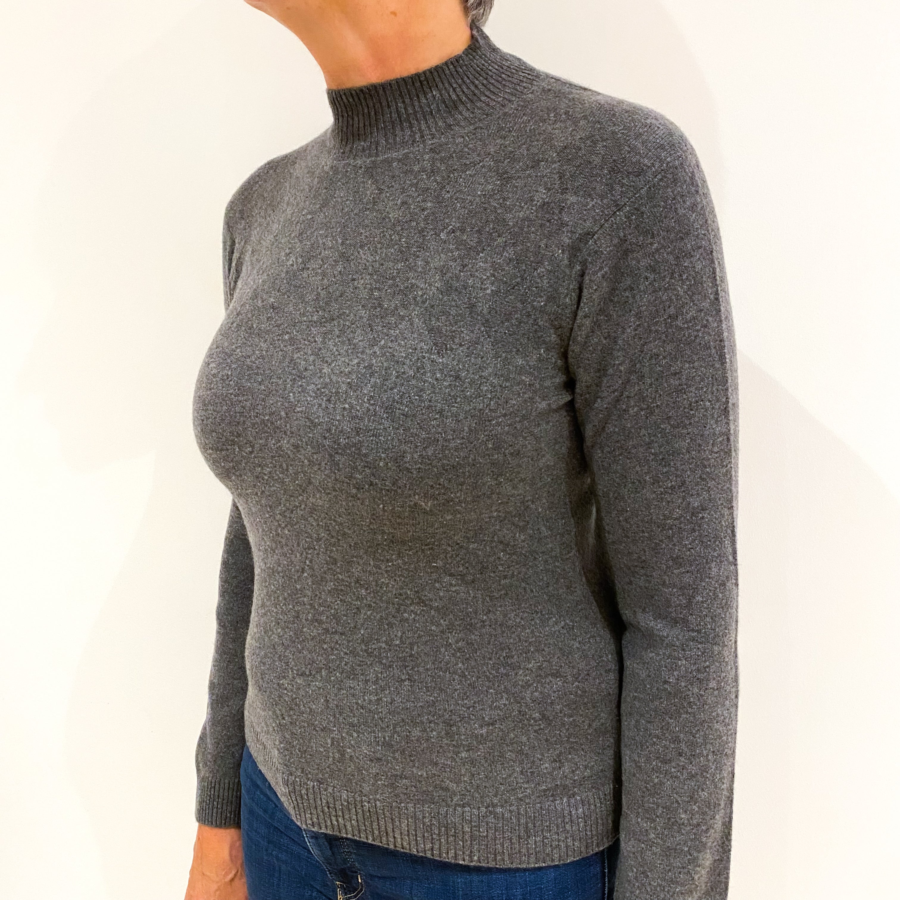 Smoke Grey Cashmere Turtle Neck Jumper Medium