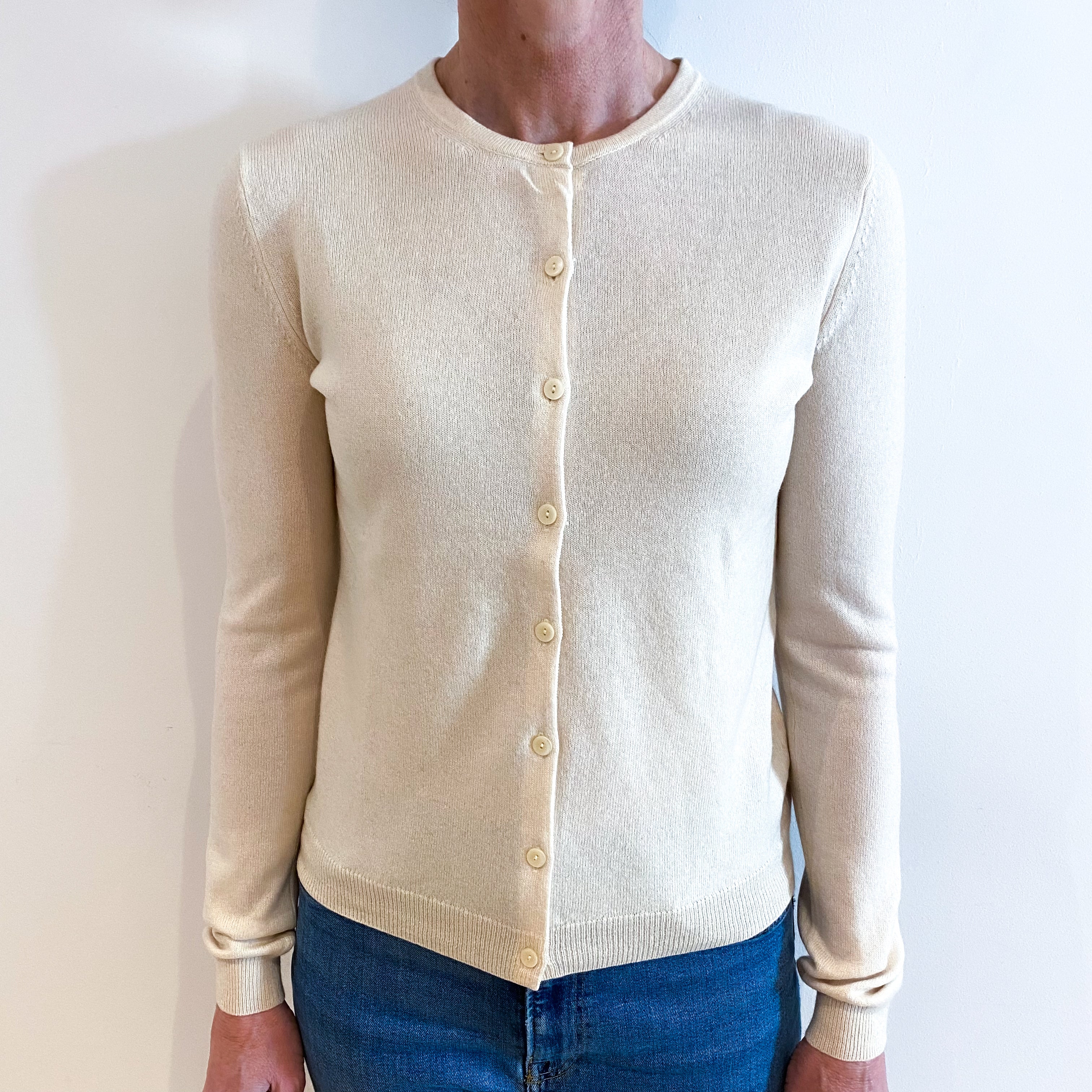 Vanilla Cream Cashmere Crew Neck Cardigan Small