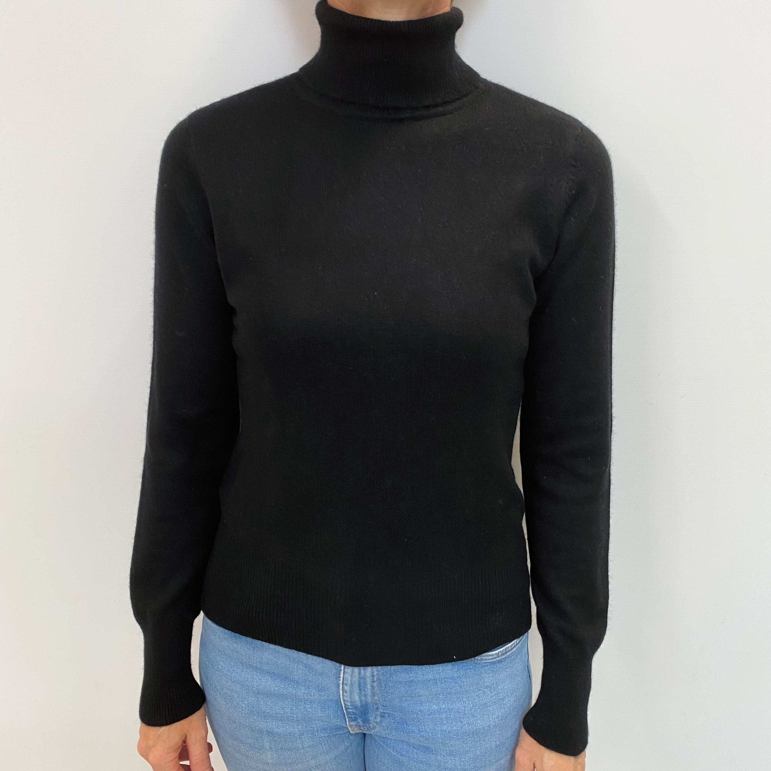 Black Cashmere Polo Neck Jumper Small
