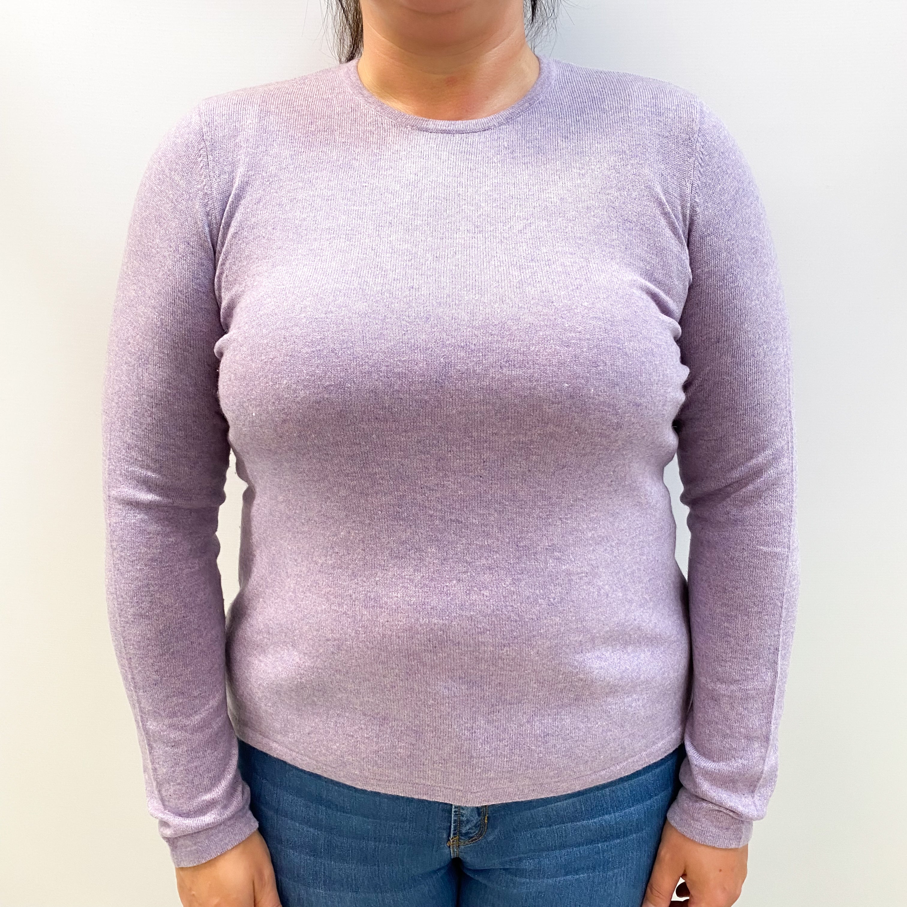 Lavender Marl Cashmere Crew Neck Jumper Large