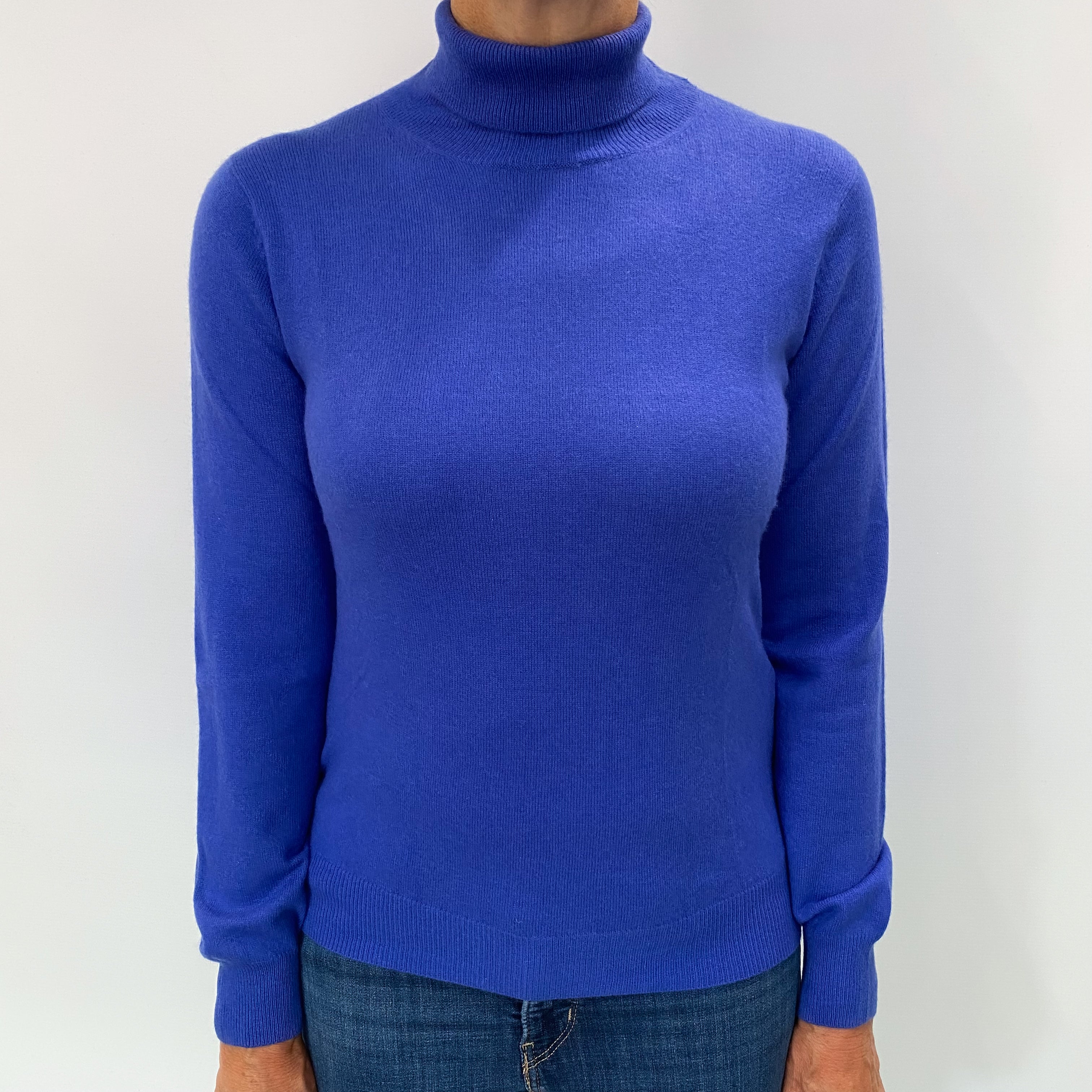 Cobalt Blue Cashmere Polo Neck Jumper Medium