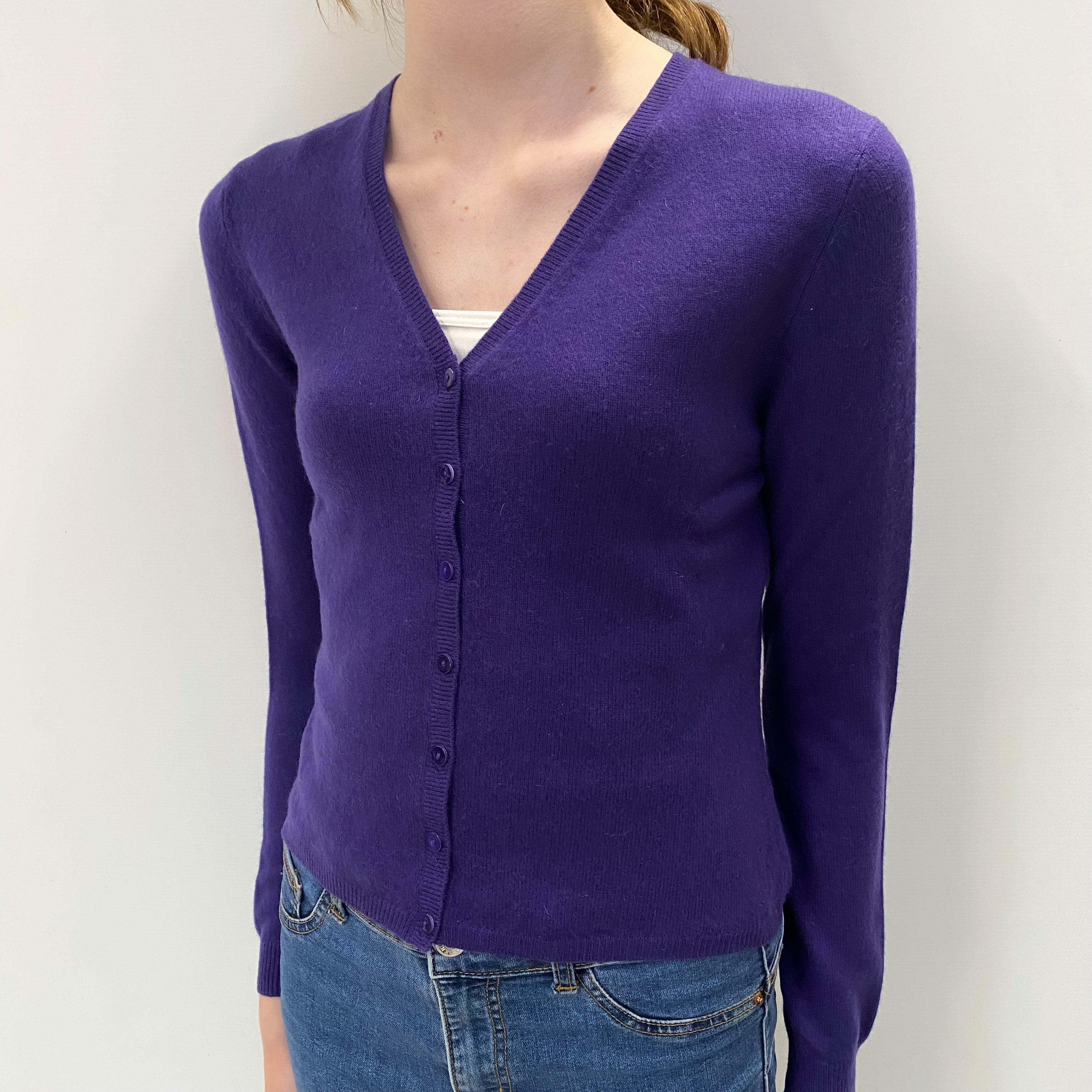 Iris Purple Cashmere V Neck Cardigan Extra Small