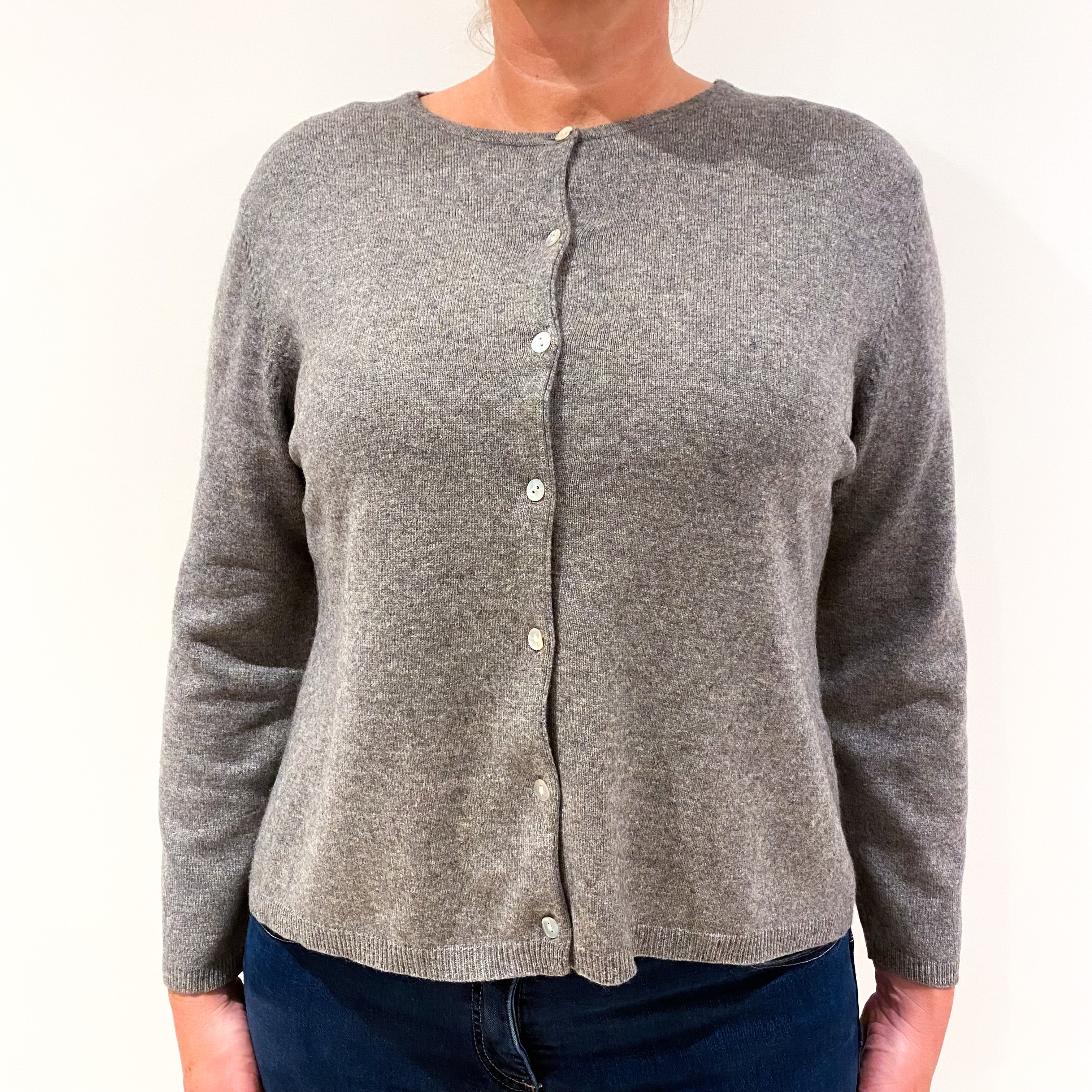 Ash Grey Cashmere Crew Neck Cardigan Large