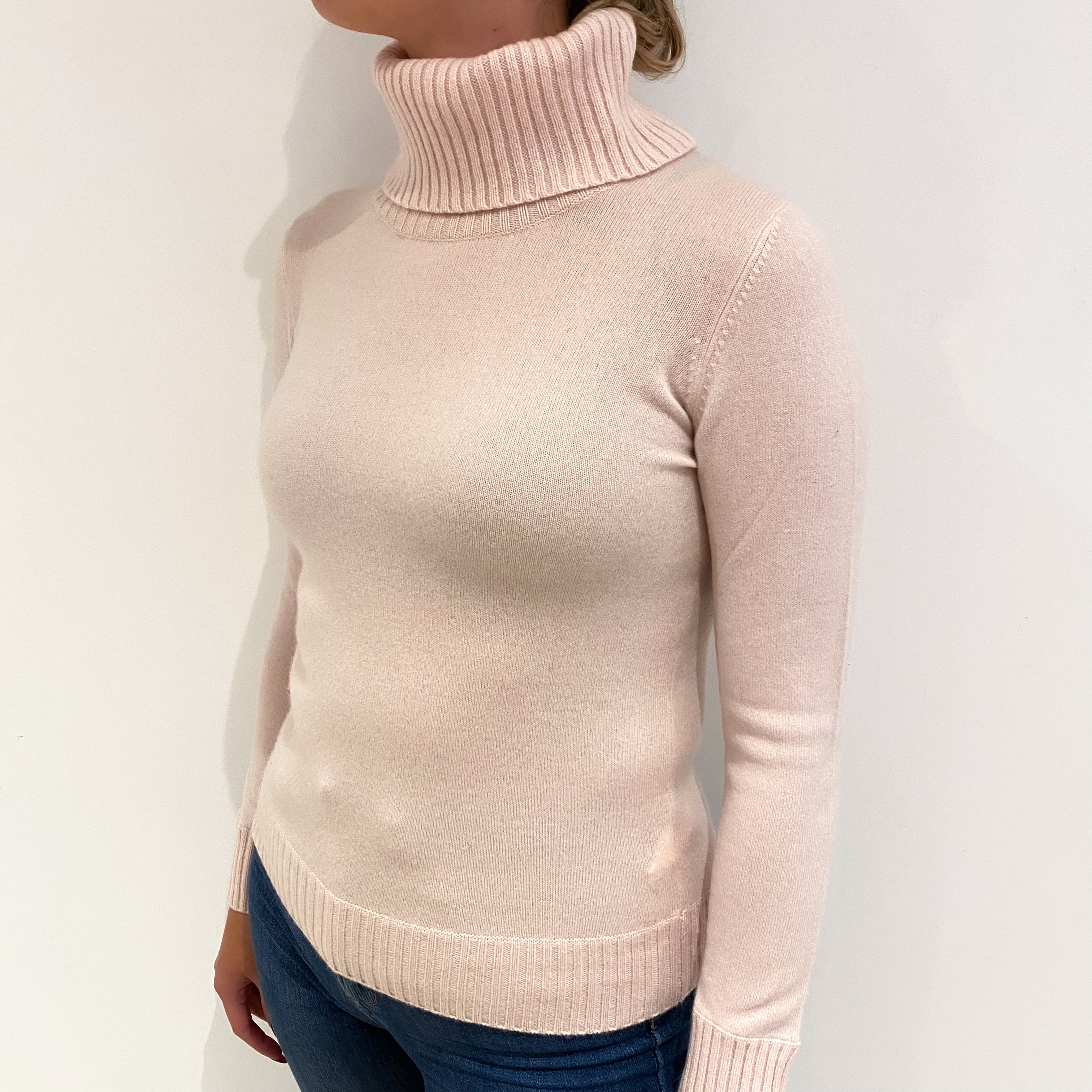 Ice Pink Cashmere Polo Neck Jumper Small