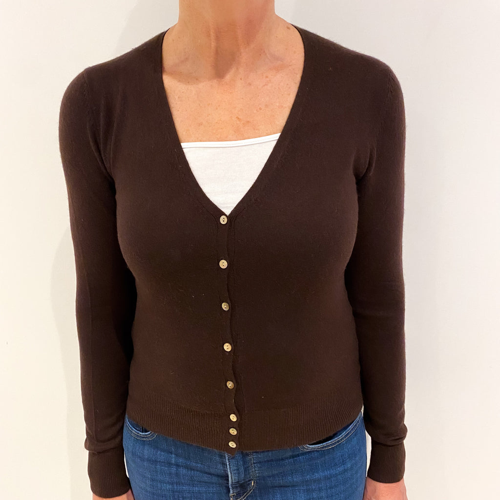 Chocolate Brown Cashmere V Neck Cardigan Medium