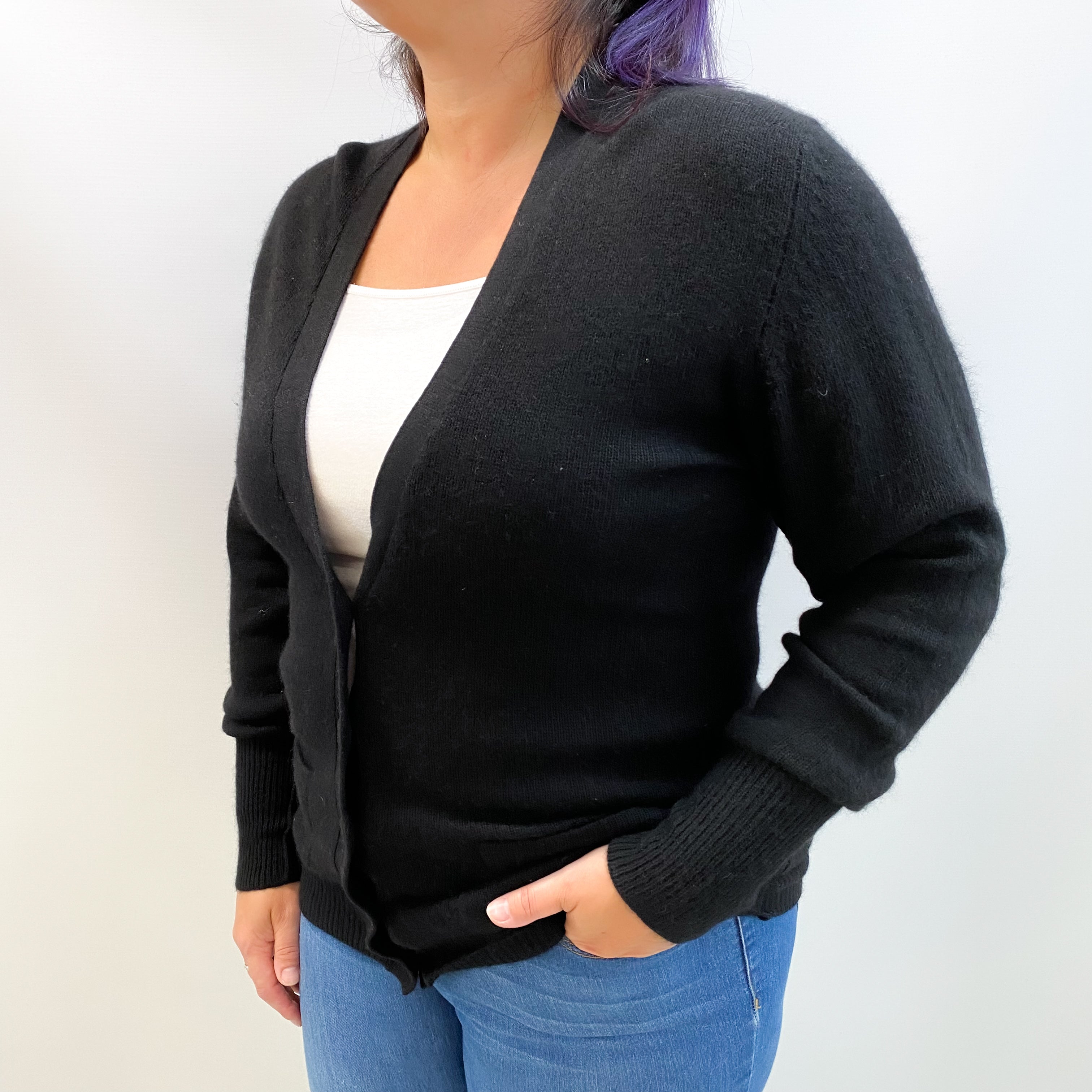 Black Cashmere V Neck Cardigan Large