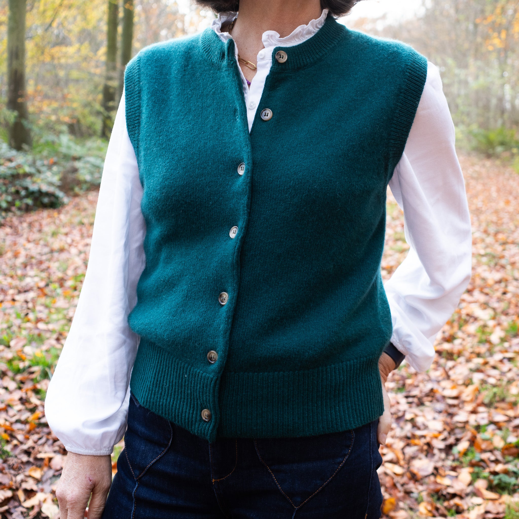 Brand New Forest Green Luxury Cashmere Crew Neck Waistcoat Small UK 8-10