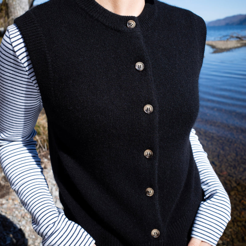 Brand New Black Luxury Cashmere Crew Neck Waistcoat Medium UK 12-14