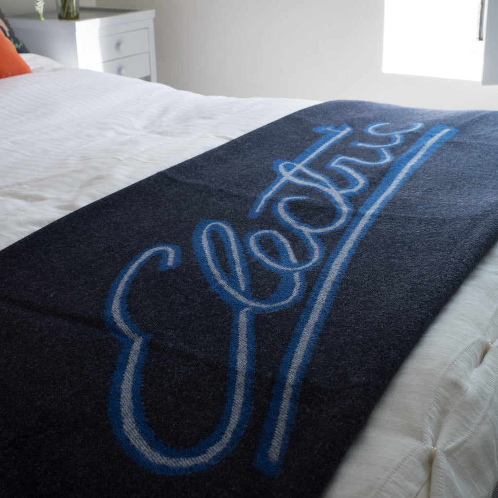 Scottish Begg & Co Charcoal and Electric Blue Reversible Luxury Cashmere Blend Blanket