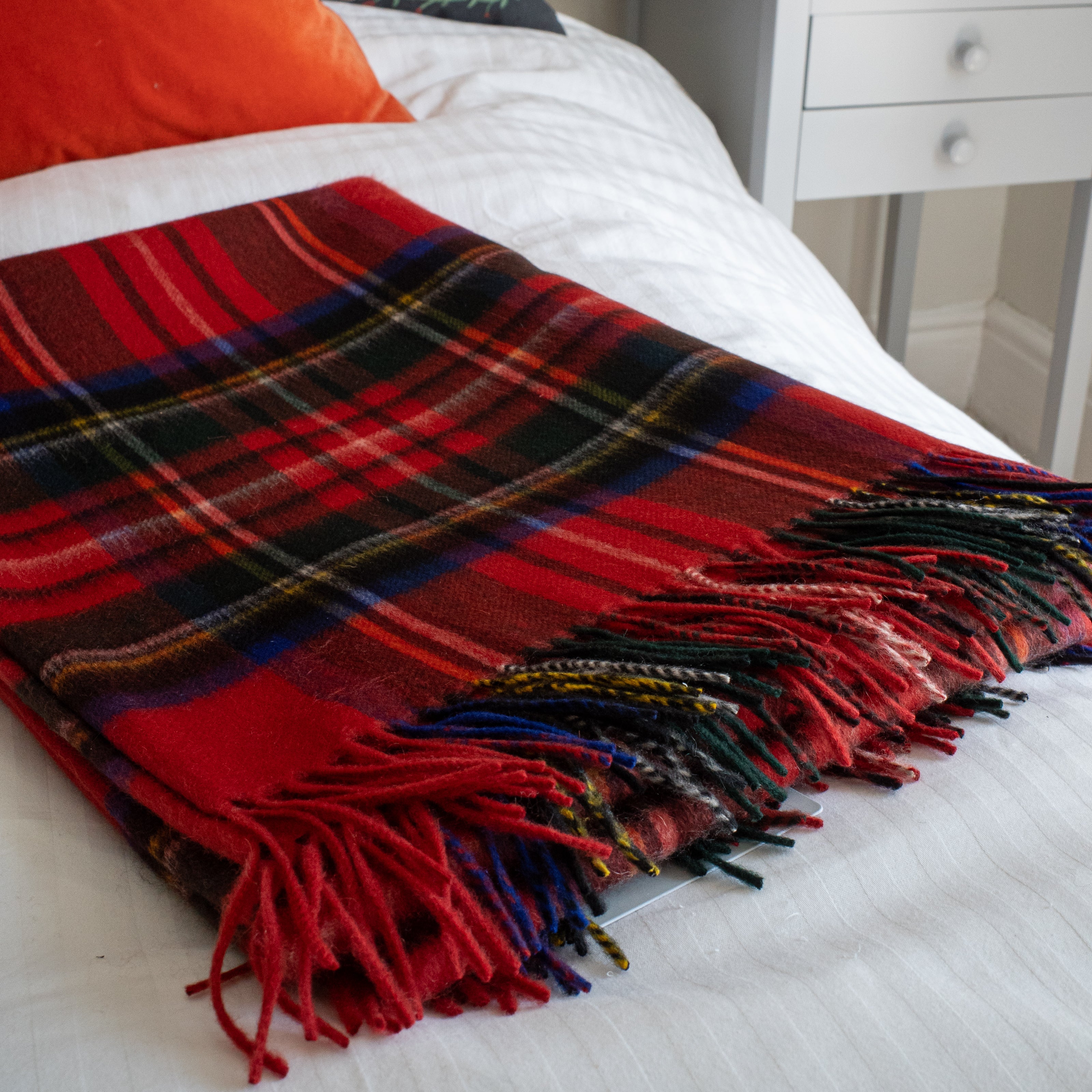 Brand New English Red Royal Stewart Tartan Luxury Woven Cashmere Blanket
