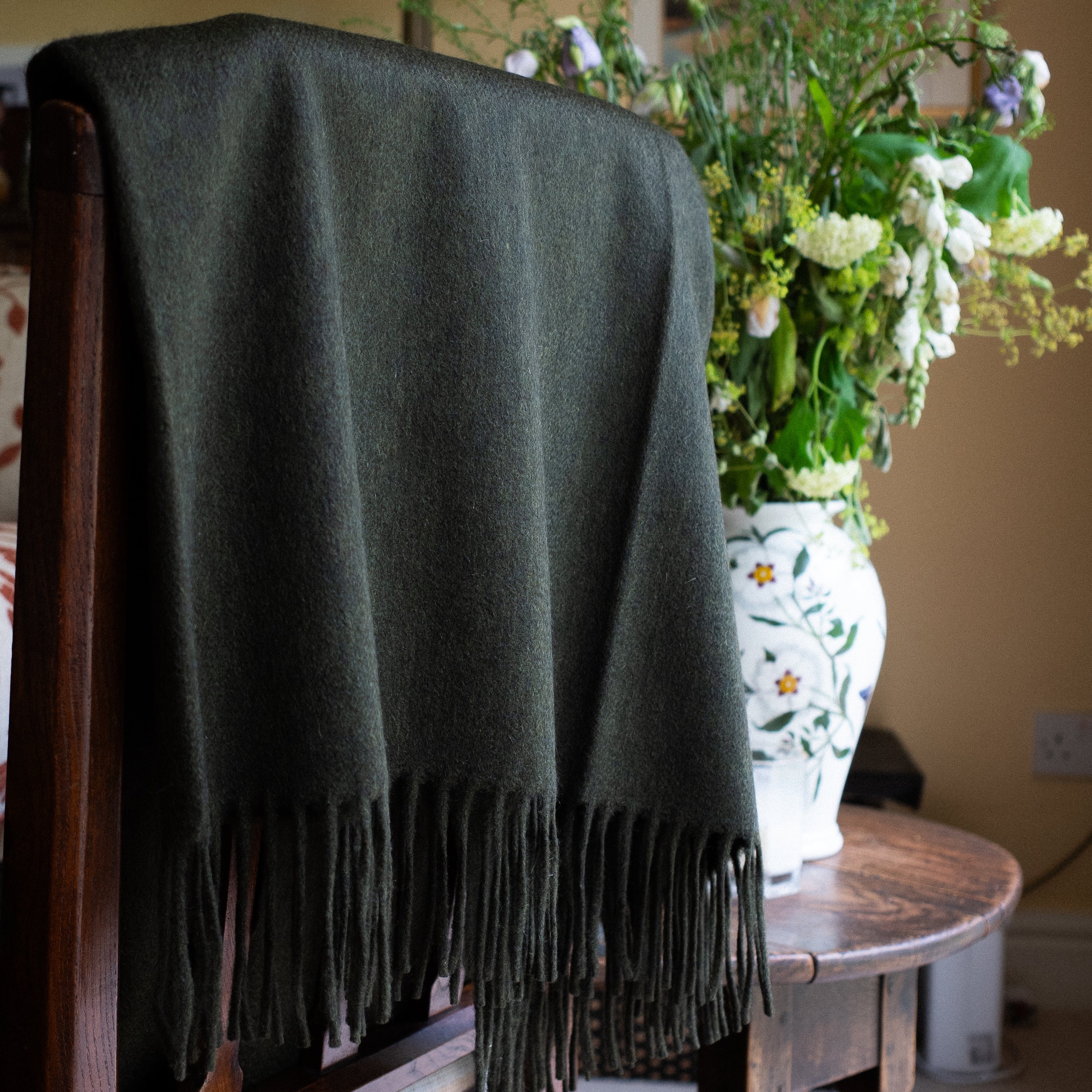 Brand New English Moss Green Luxury Woven Cashmere Blanket
