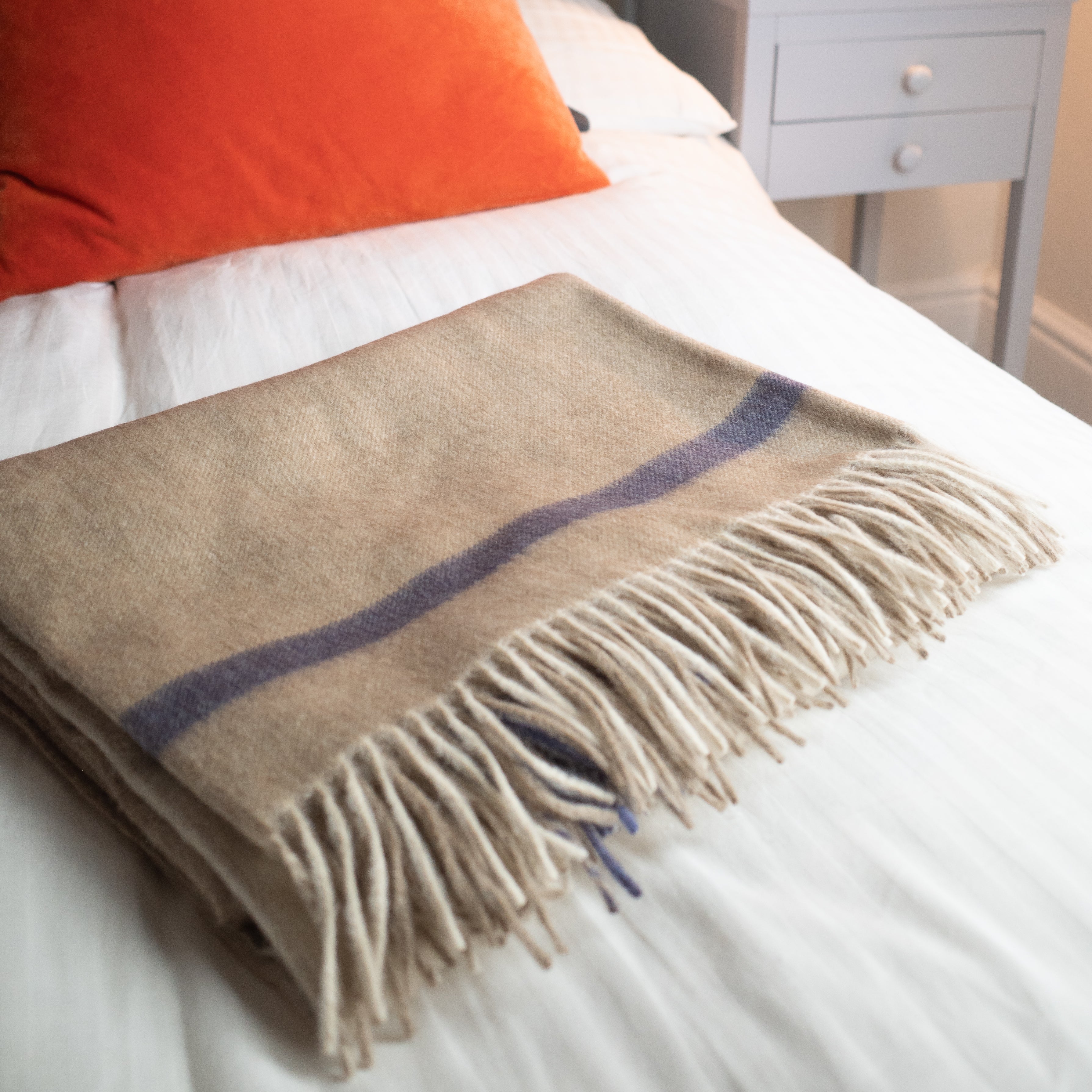 Brand New English Fawn and Purple Luxury Woven Cashmere Blanket