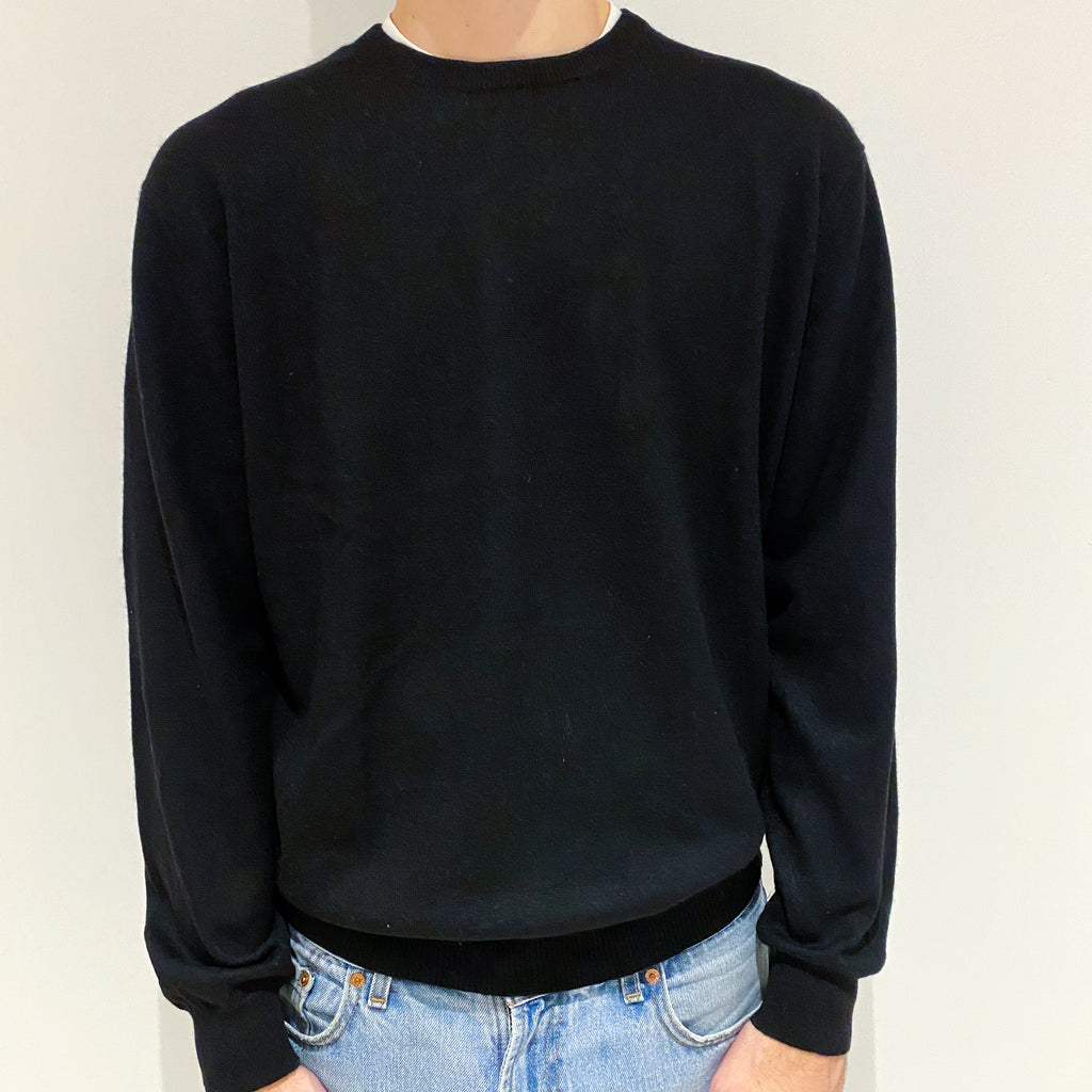 Men's Black Cashmere Crew Neck Jumper Large