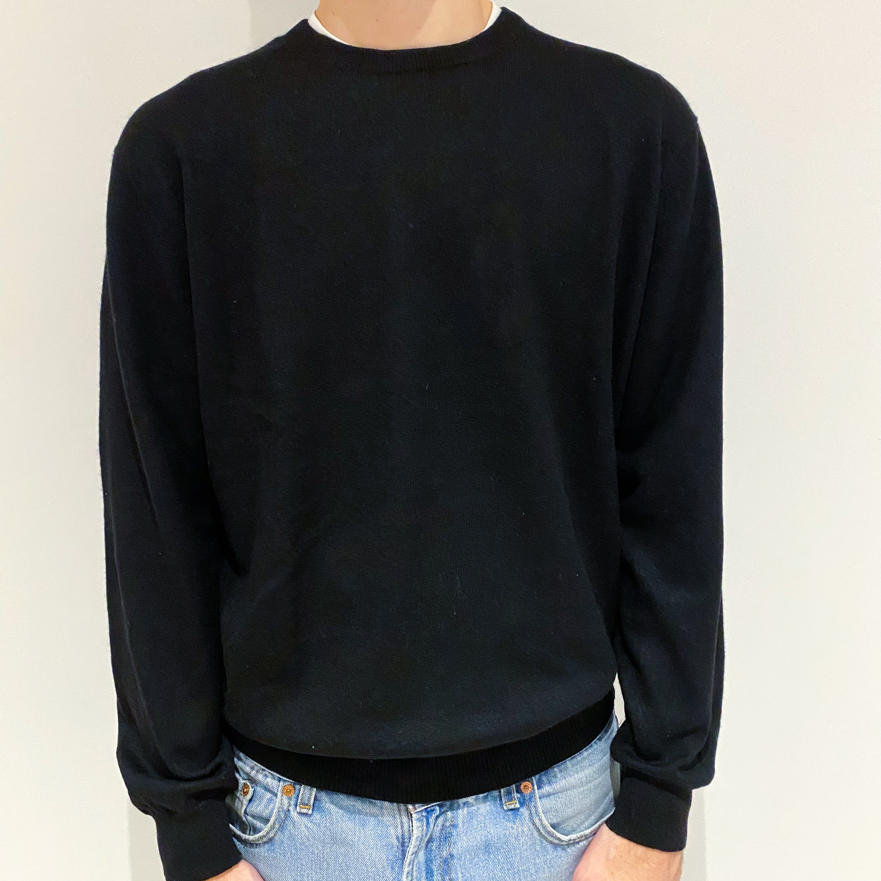 Men's Black Cashmere Crew Neck Jumper Large