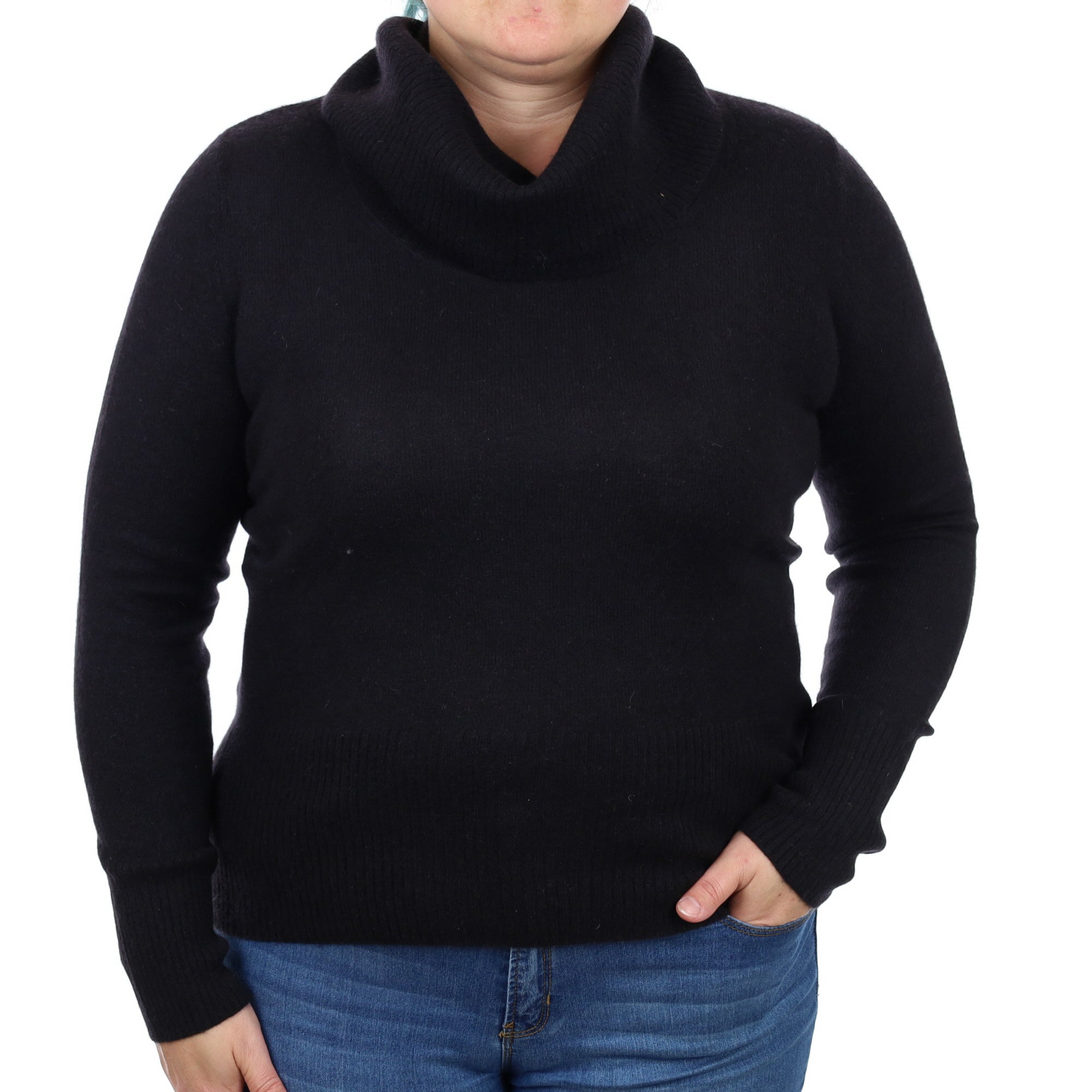 Black Cashmere Cowl Neck Jumper Large