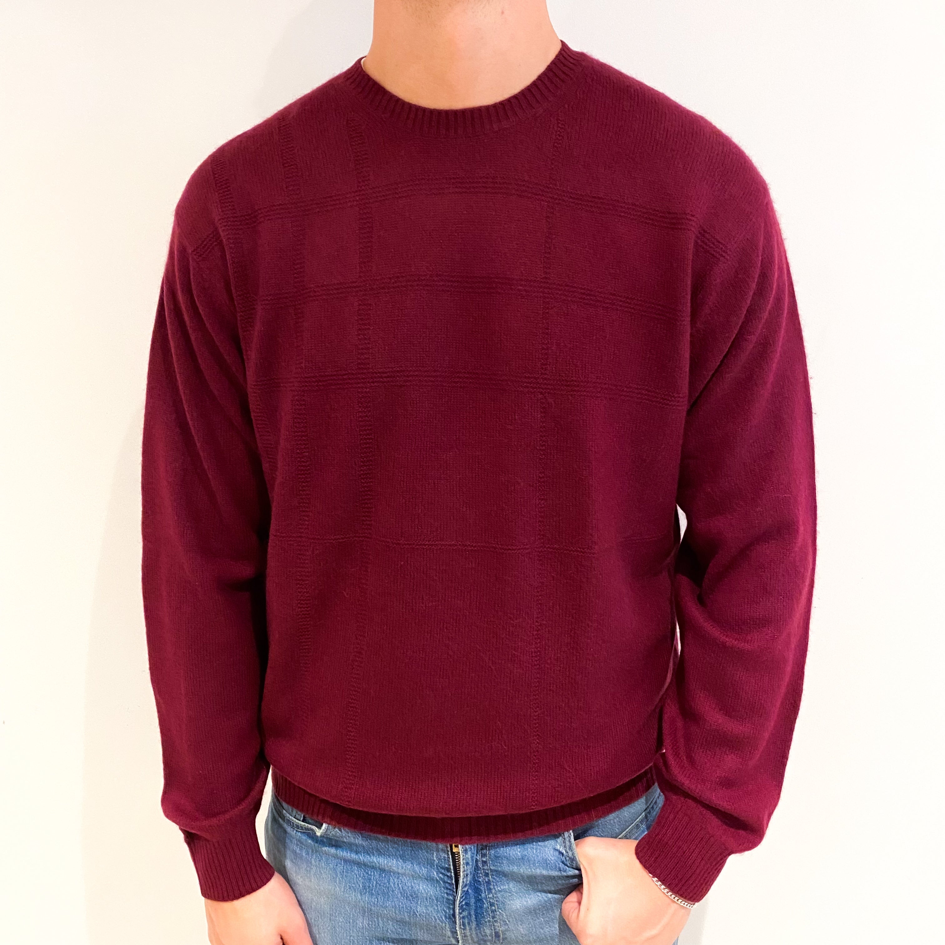 Men's Maroon Red Cashmere Crew Neck Jumper XXL