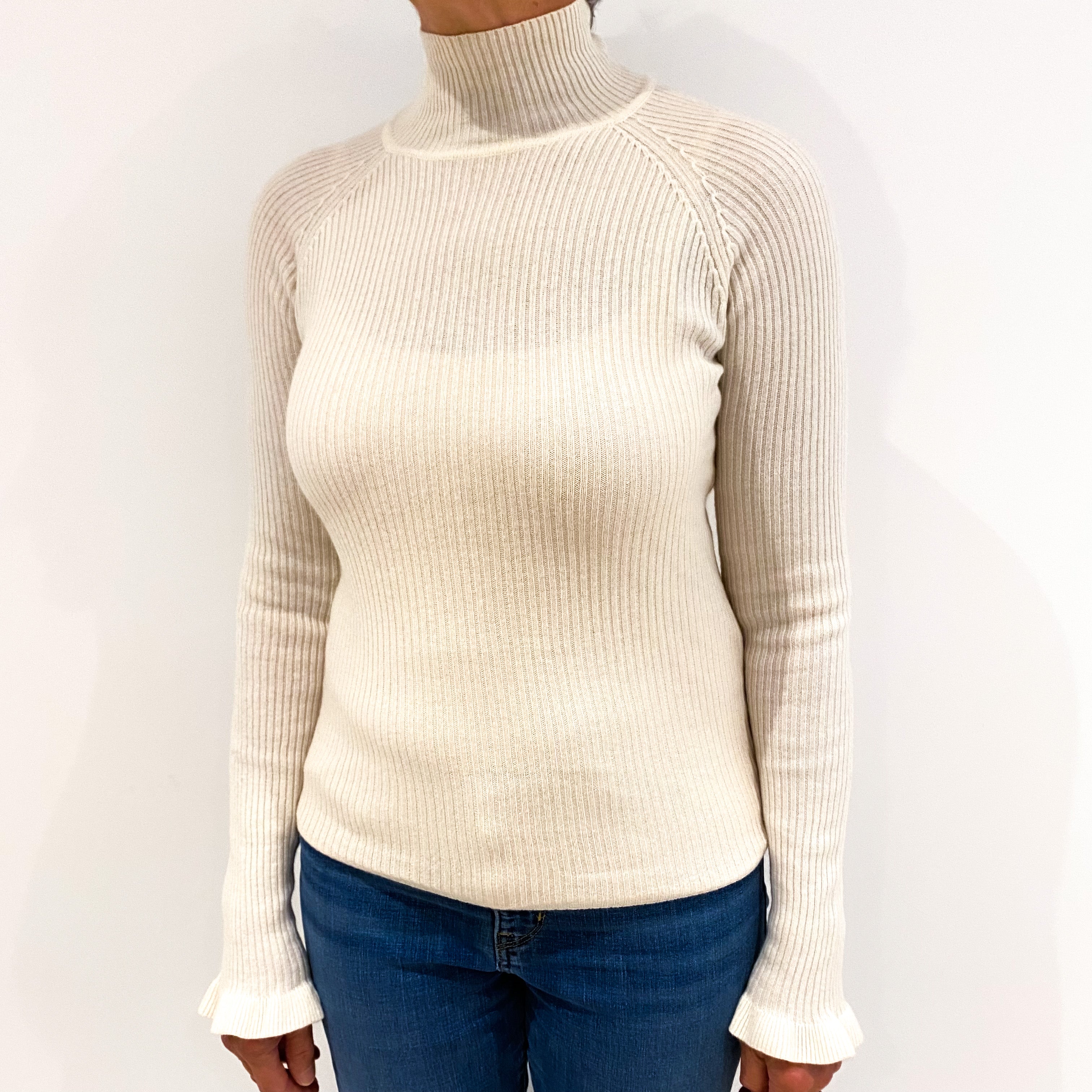 Cream Rib Cashmere Turtle Neck Jumper Medium