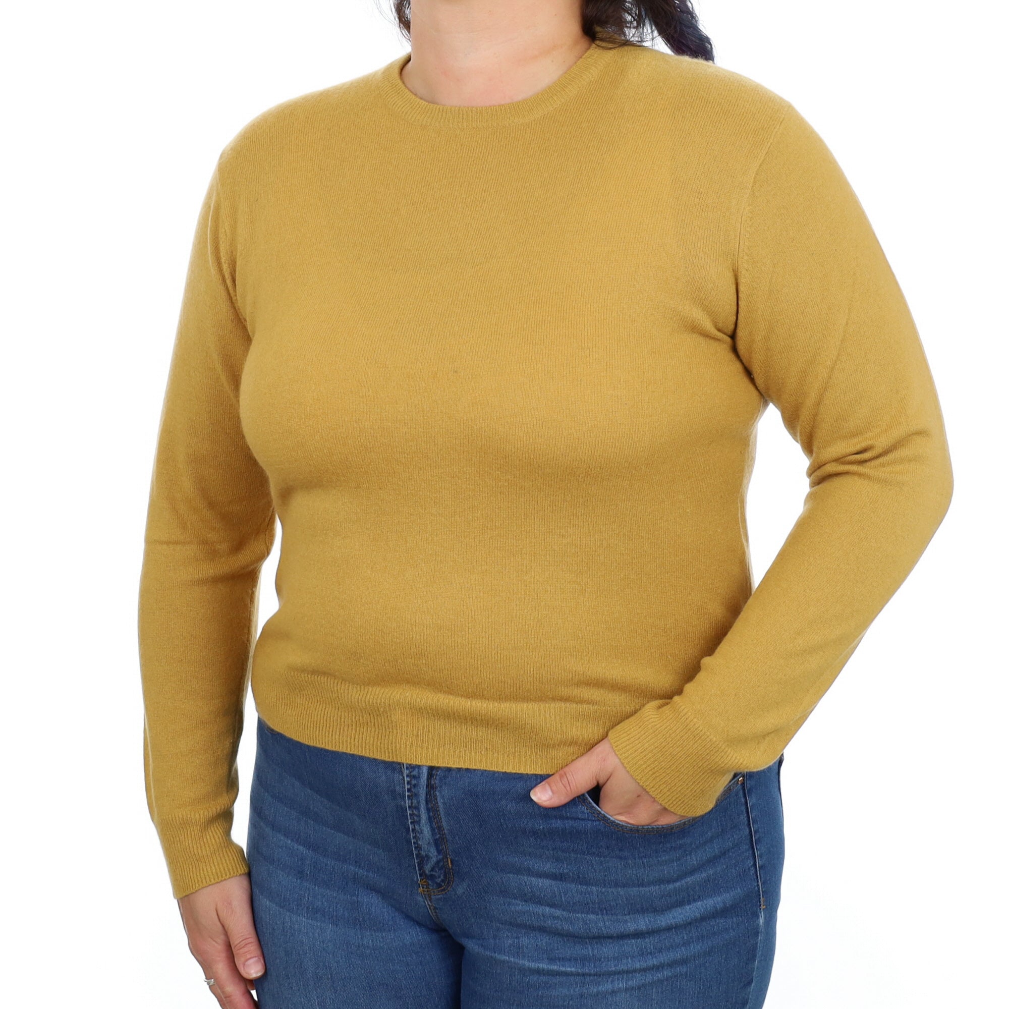 Mustard Brown Cashmere Crew Neck Jumper Large