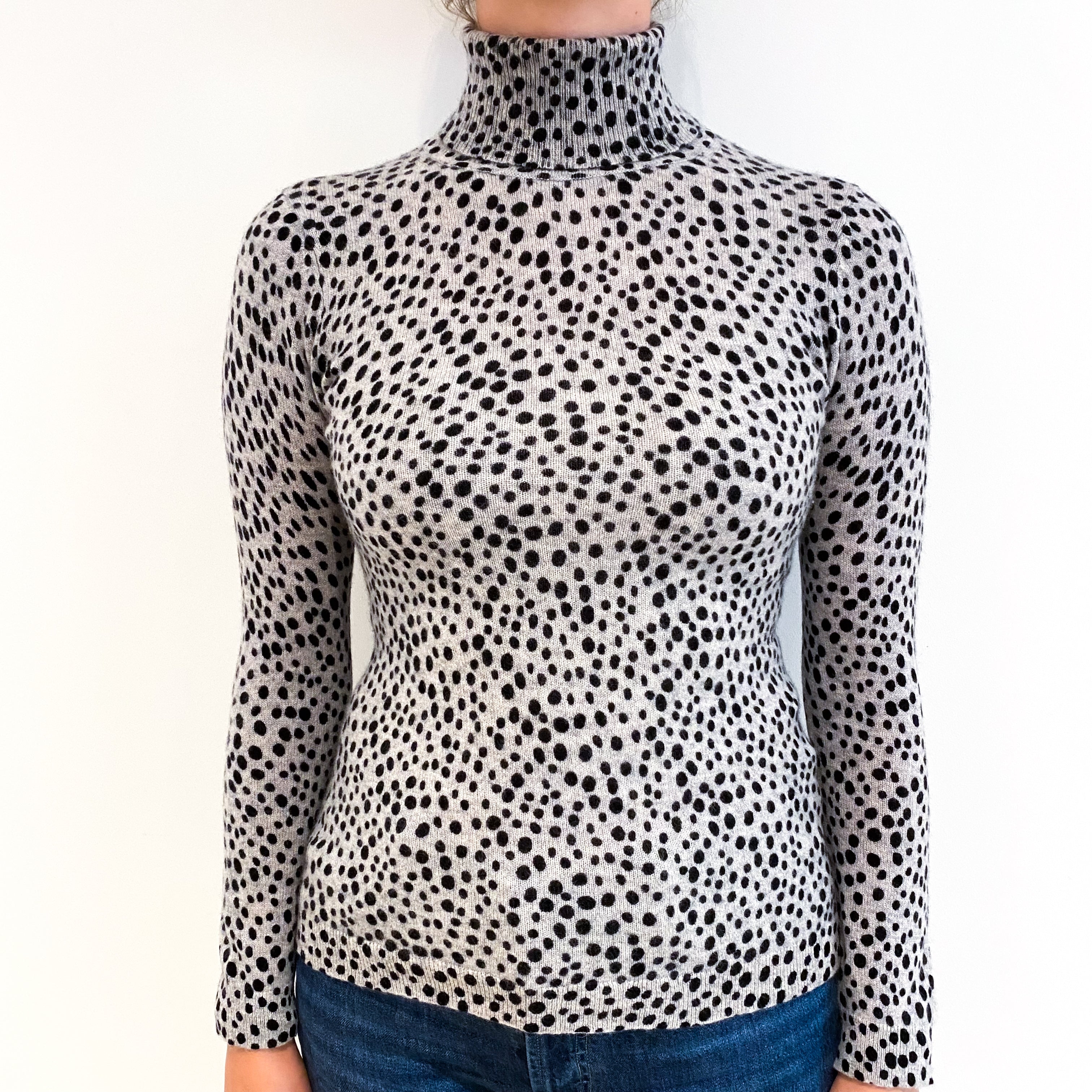 Grey and Black Dotty Cashmere Polo Neck Jumper Small