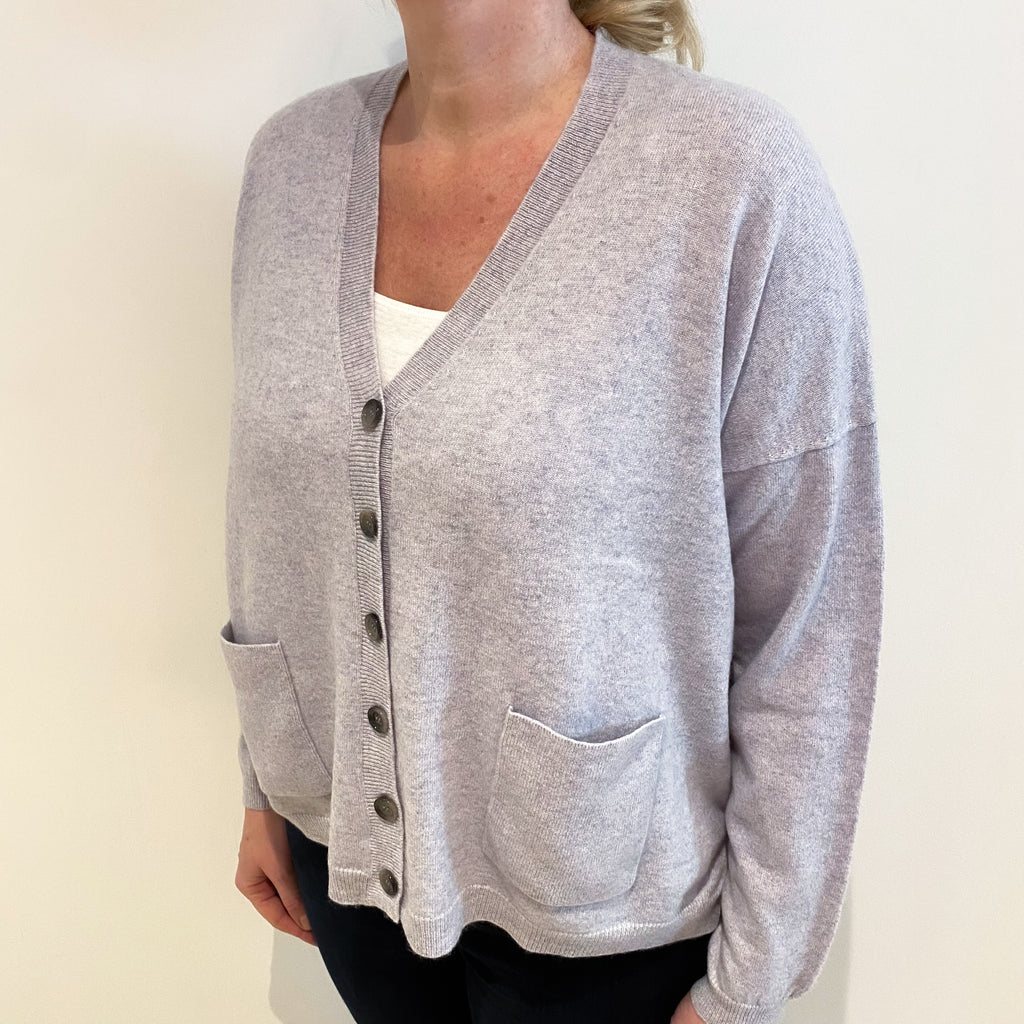 Frost Grey Cashmere V Neck Cardigan With Pockets Large