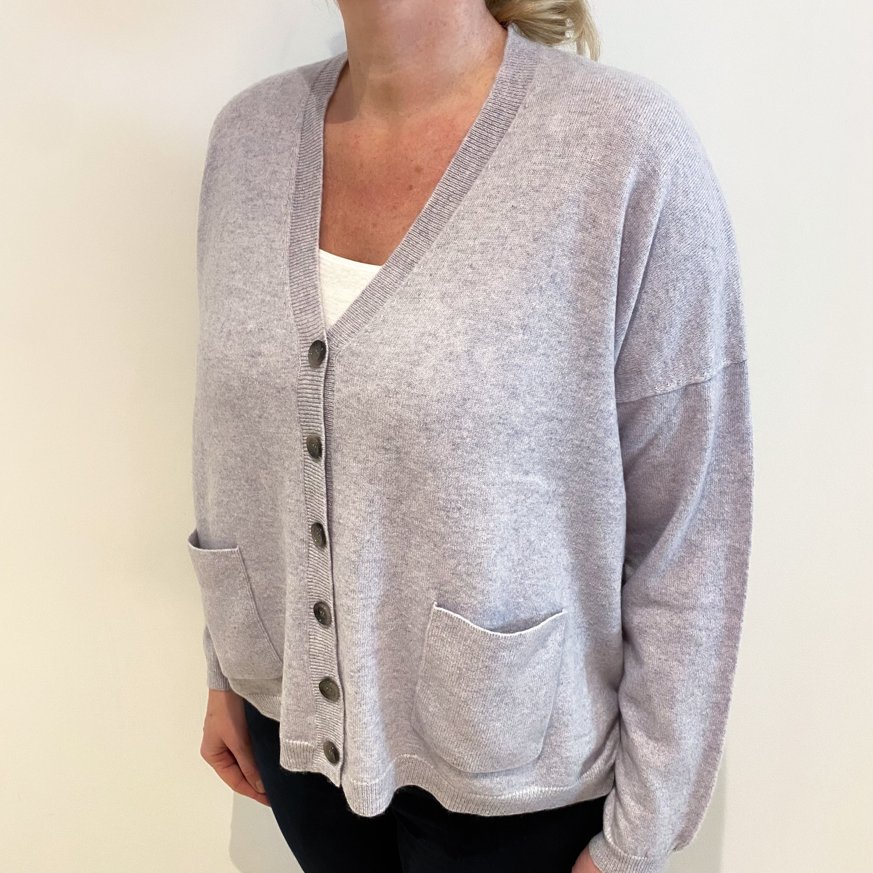 Frost Grey Cashmere V Neck Cardigan With Pockets Large