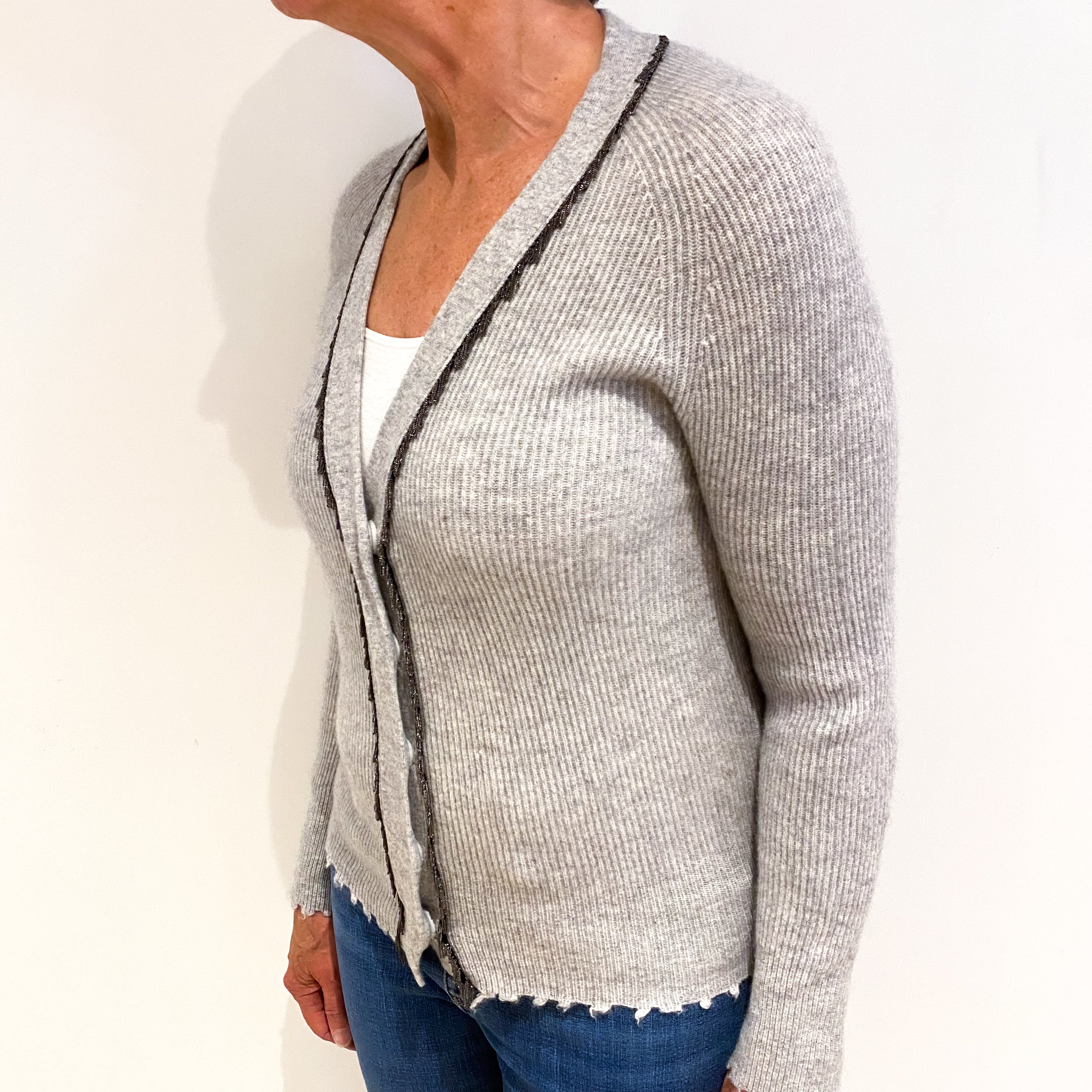 SOH Light Grey Cashmere V Neck Cardigan Medium