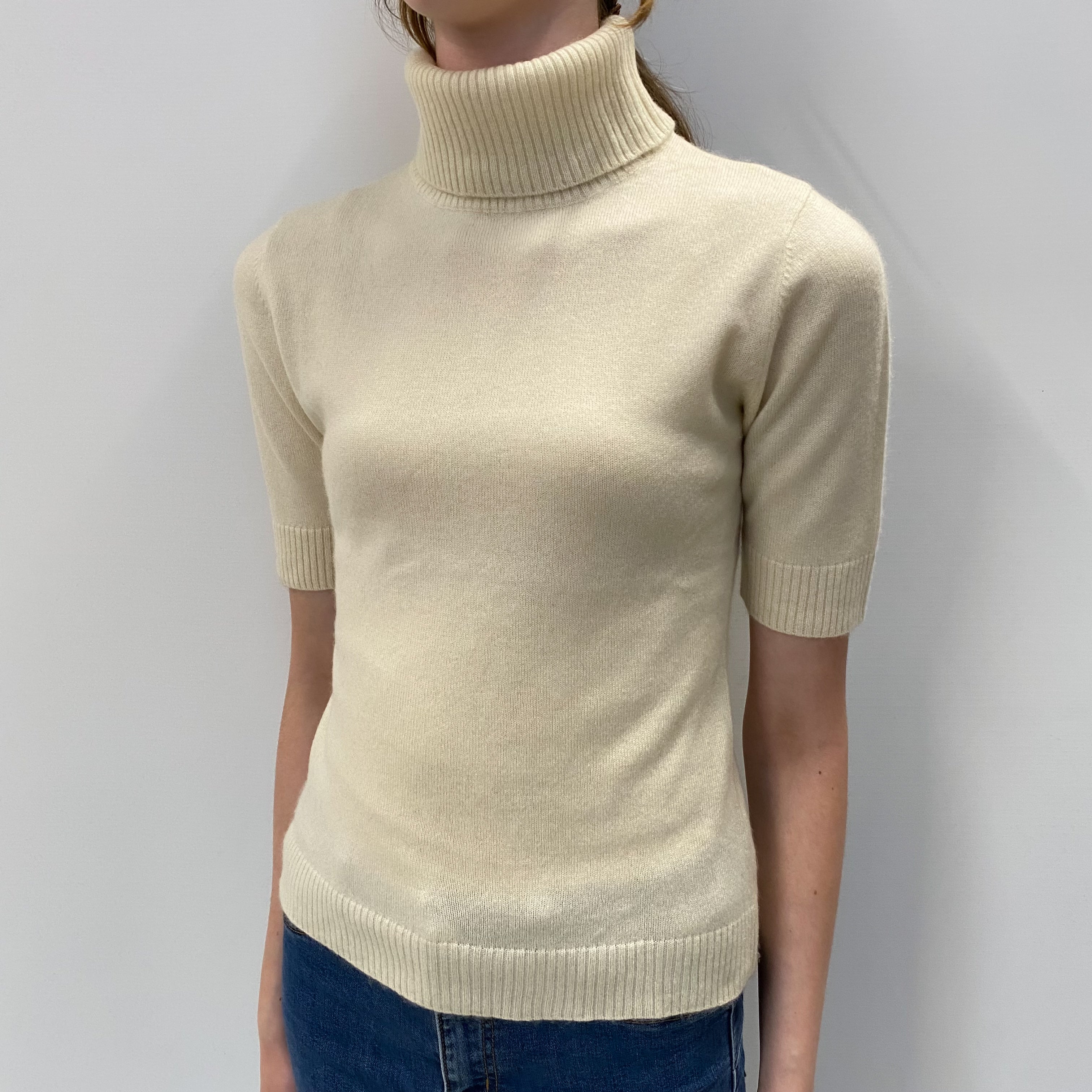 Cream Cashmere Short Sleeved Polo Neck Jumper Extra Small
