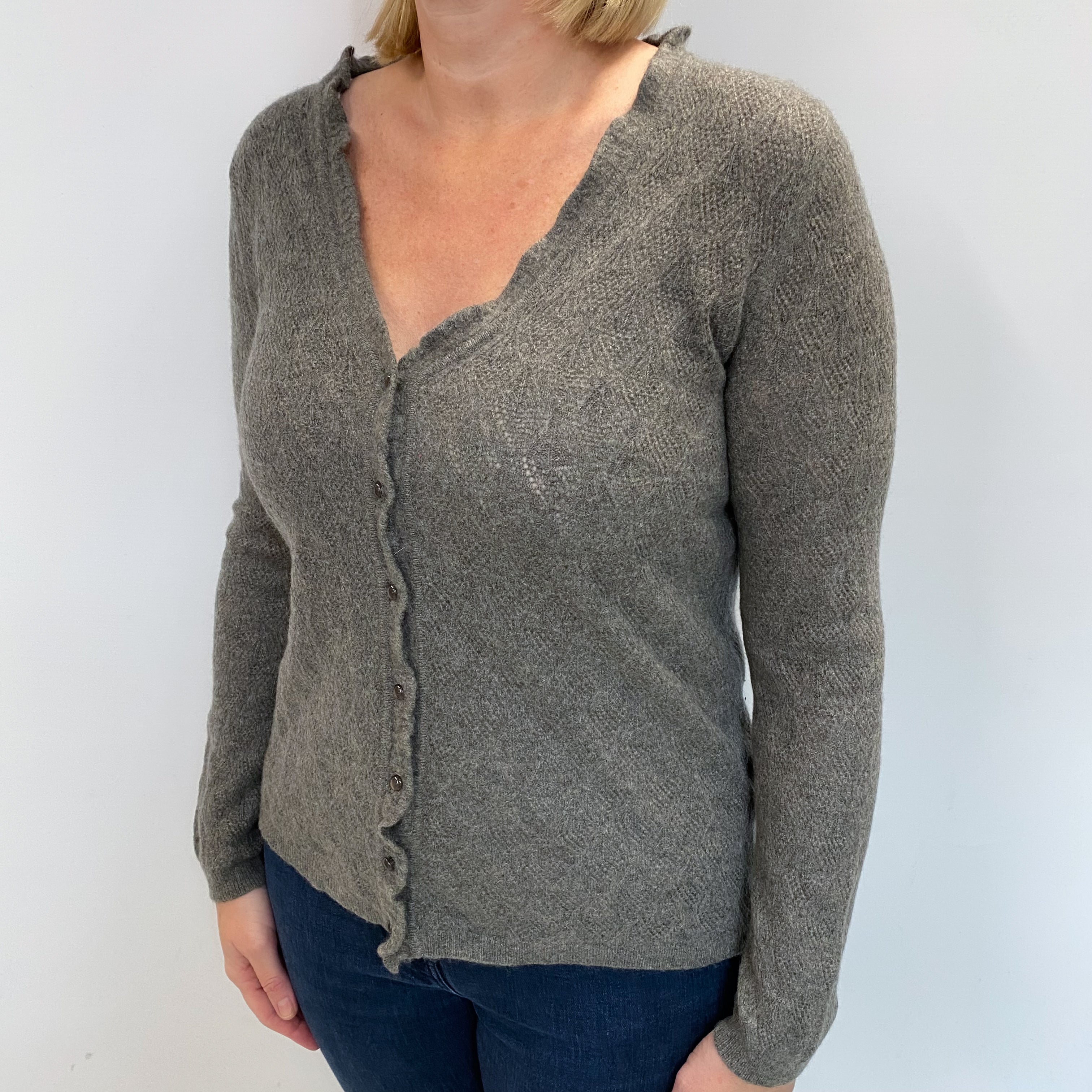 Slate Grey Cashmere V Neck Cardigan Large