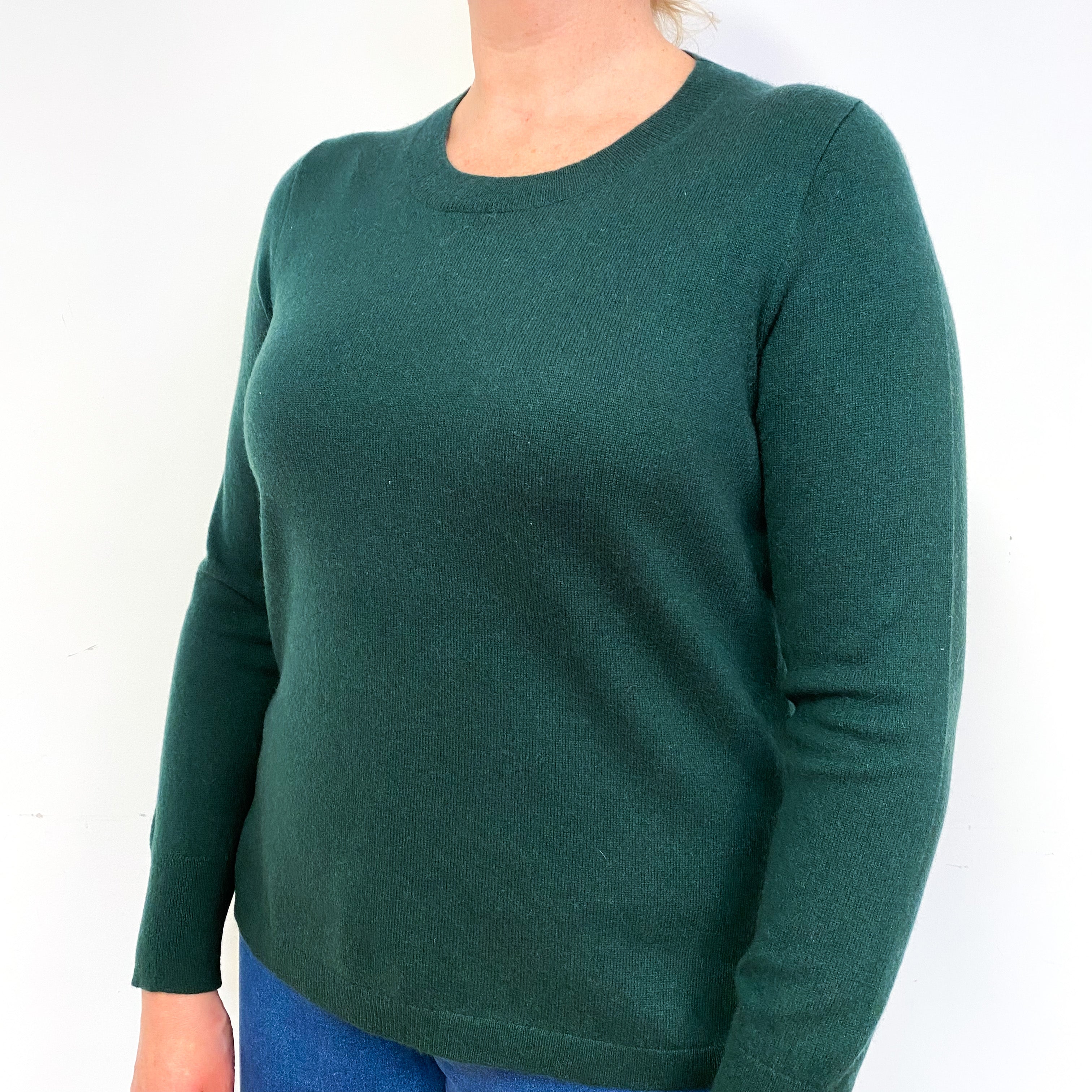 Bottle Green Cashmere Crew Neck Jumper Large