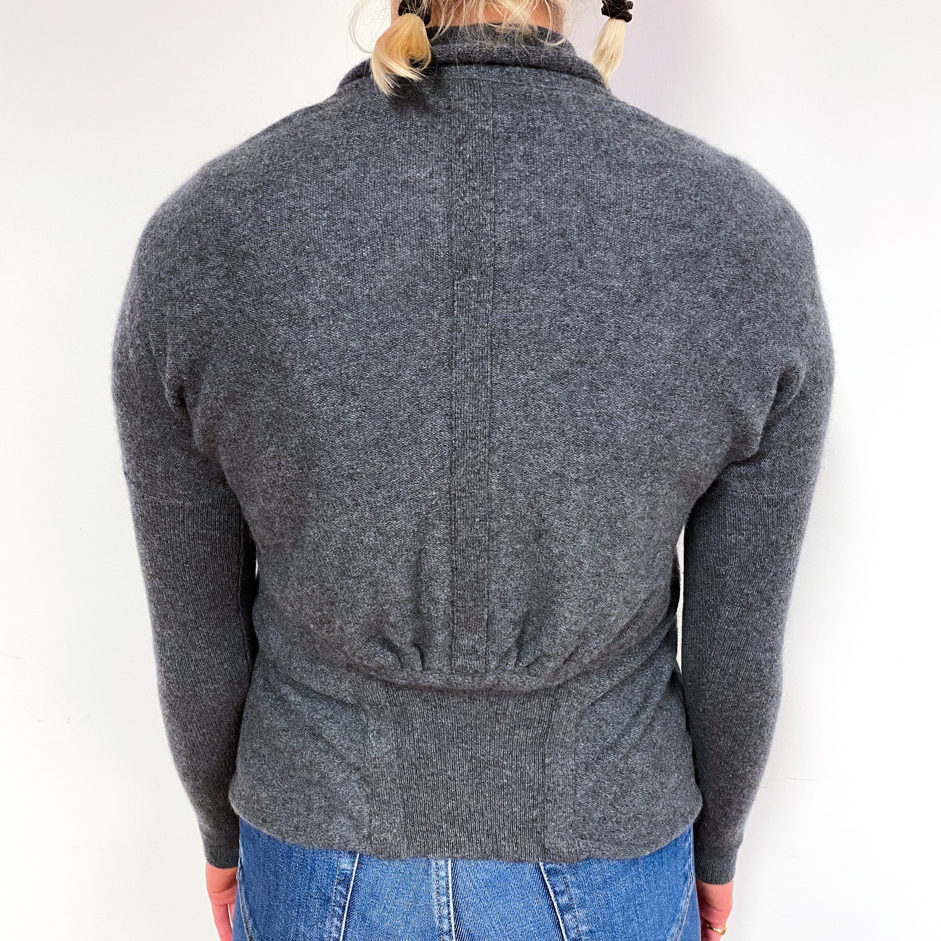 Slate Grey Gathered Back Cashmere Batwing Cardigan Small