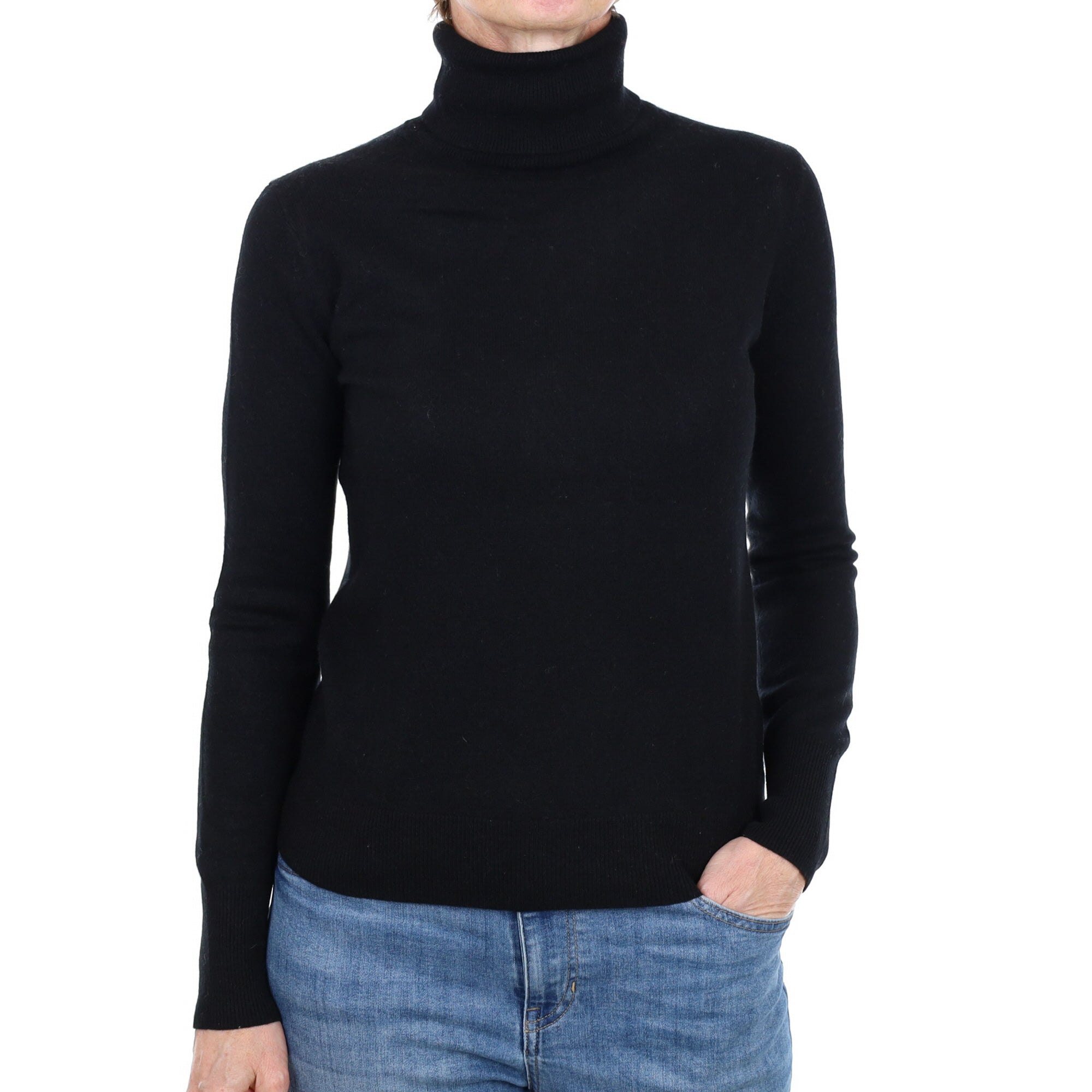 Black Cashmere Polo Neck Jumper Small