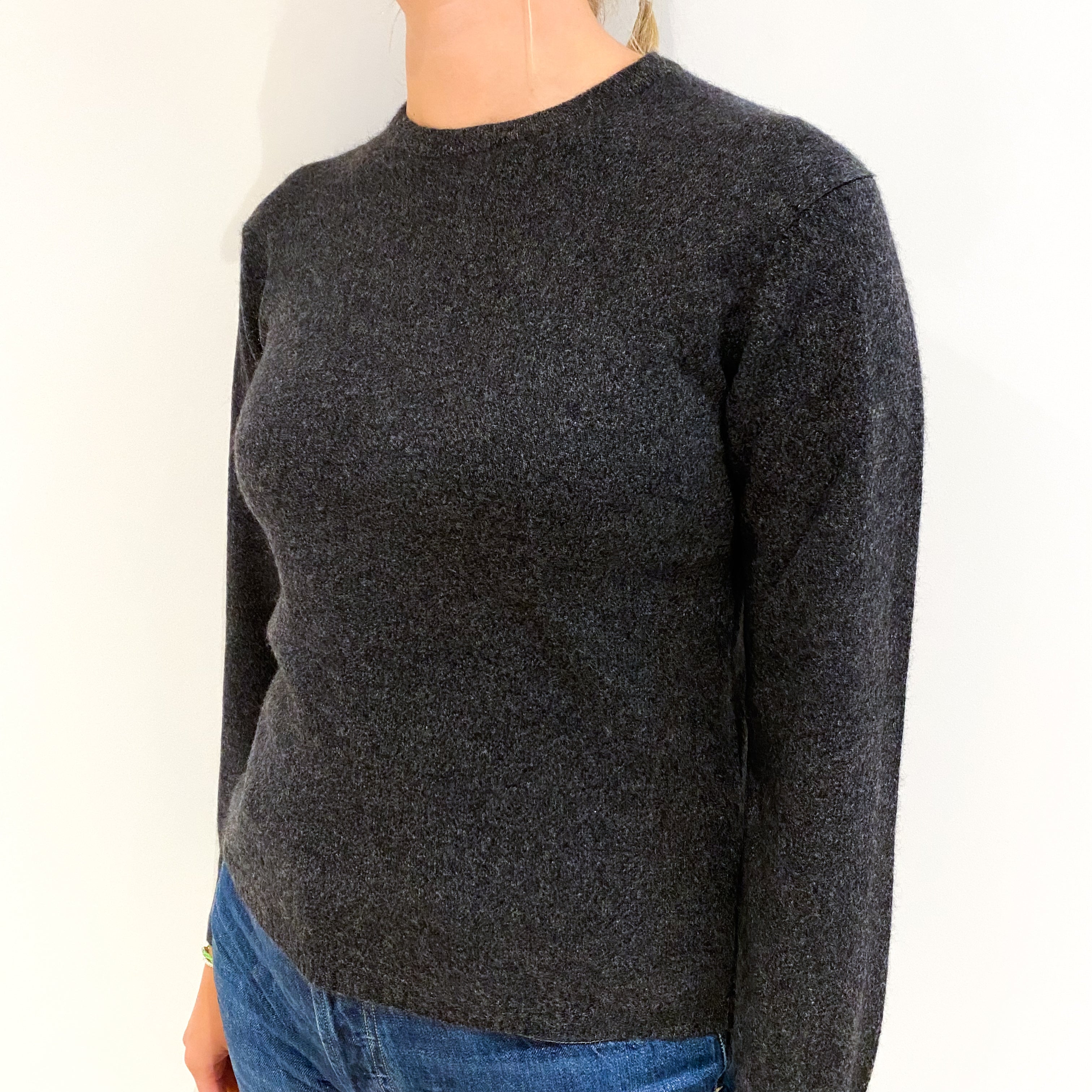 Charcoal Grey Cashmere Crew Neck Jumper Small