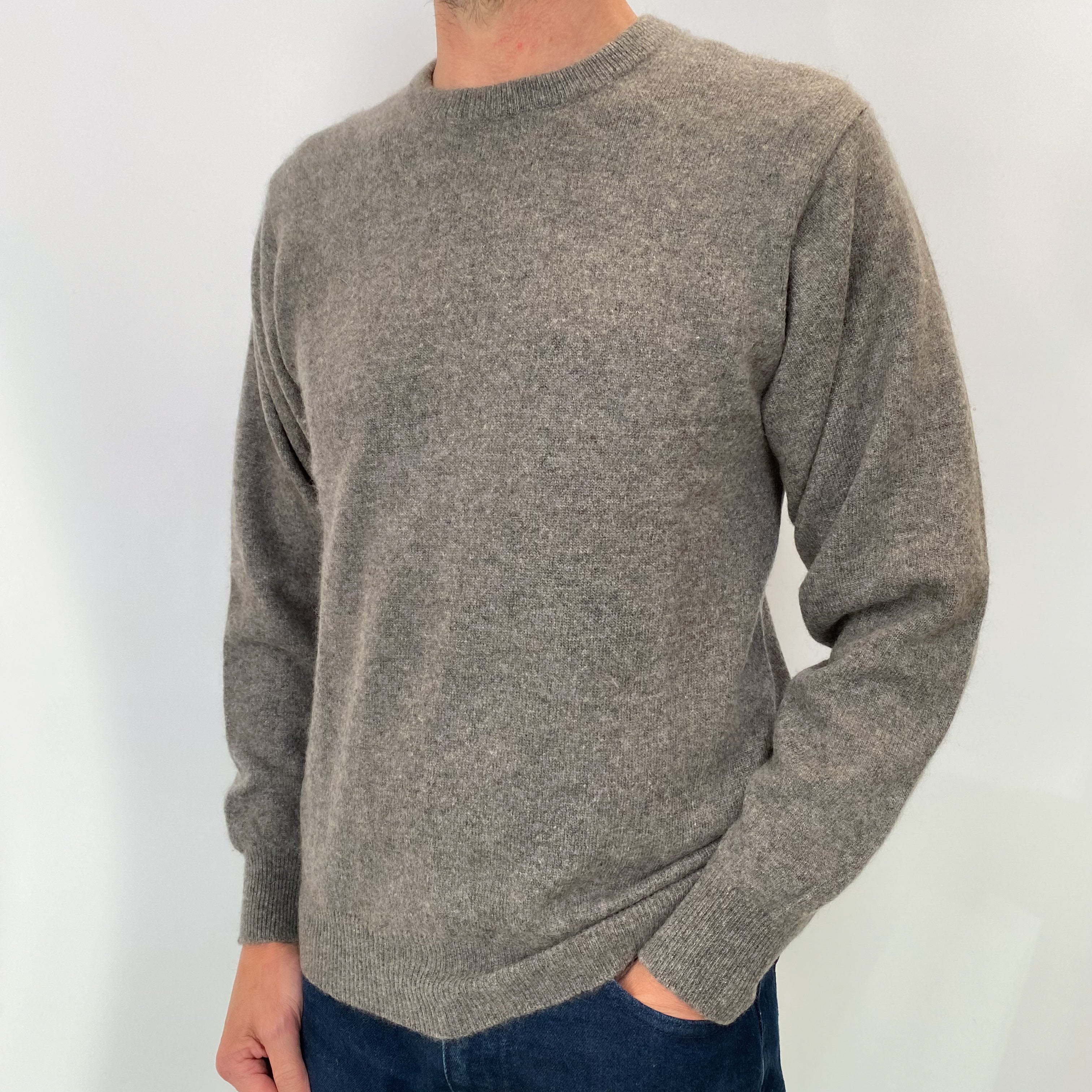 Slate Grey Men's Cashmere Crew Neck Jumper Small